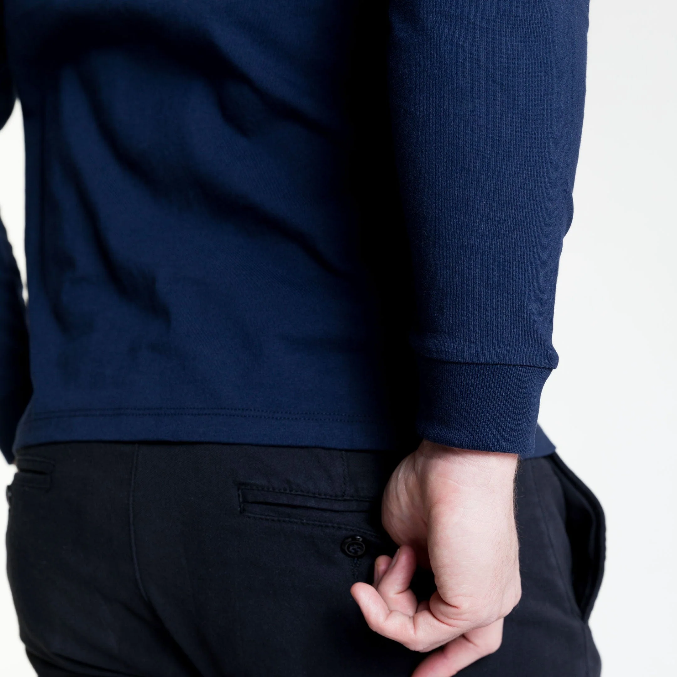 Navy Long Sleeve Pima Cotton Crew Neck Tee - Image 6