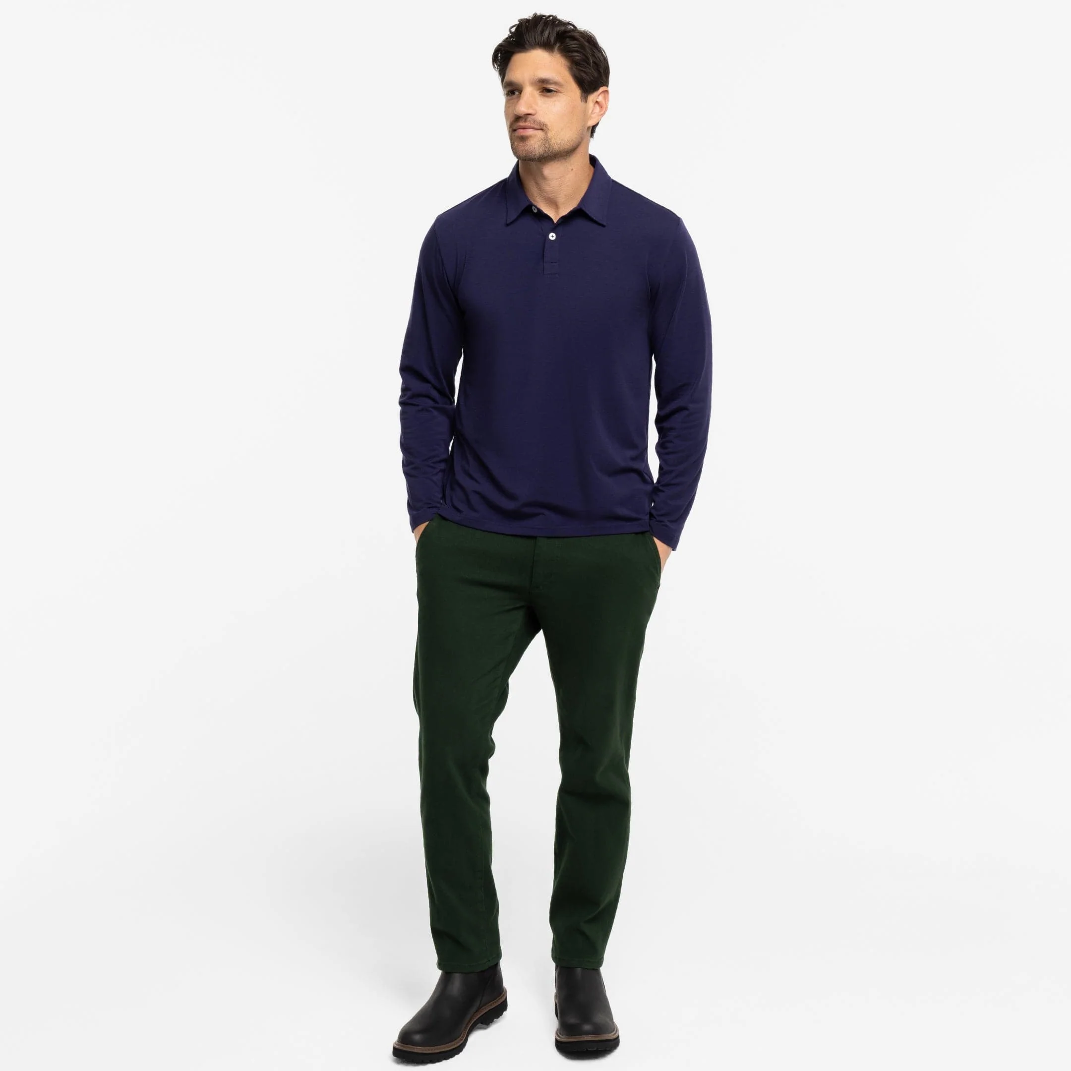 Navy Long Sleeve Tech Polo - Image 2