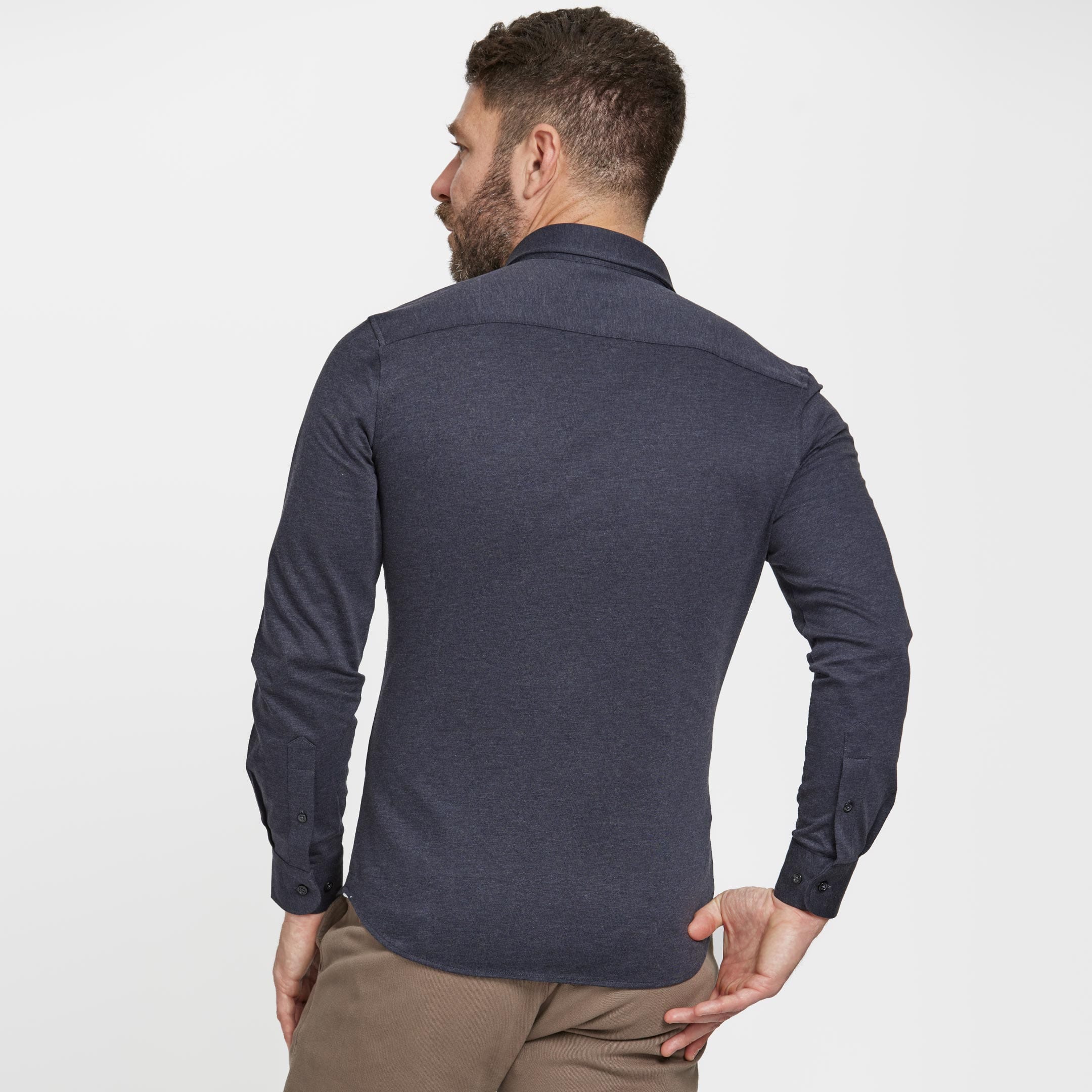 Navy Melange Natural Performance Stretch Shirt - Image 3