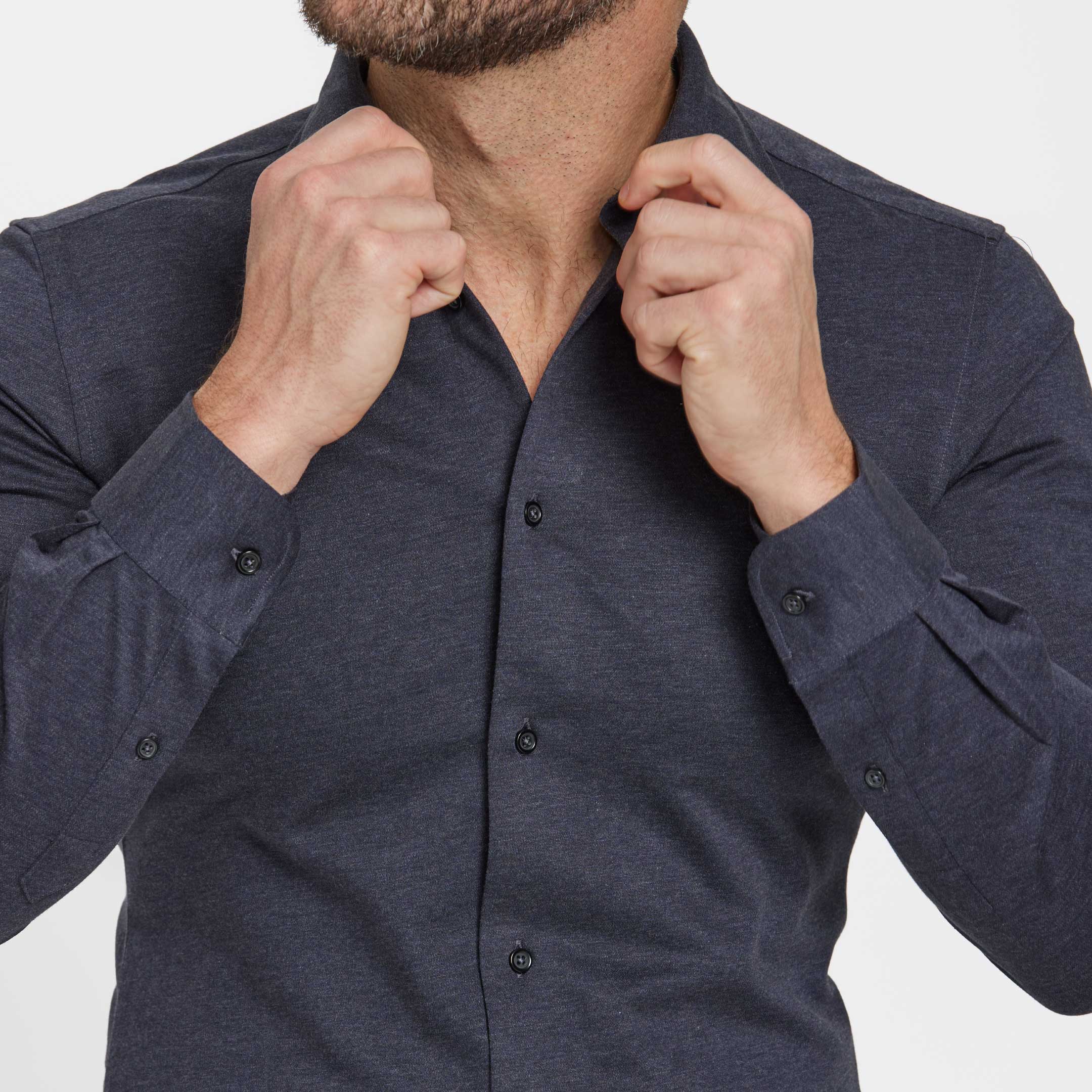 Navy Melange Natural Performance Stretch Shirt - Image 4