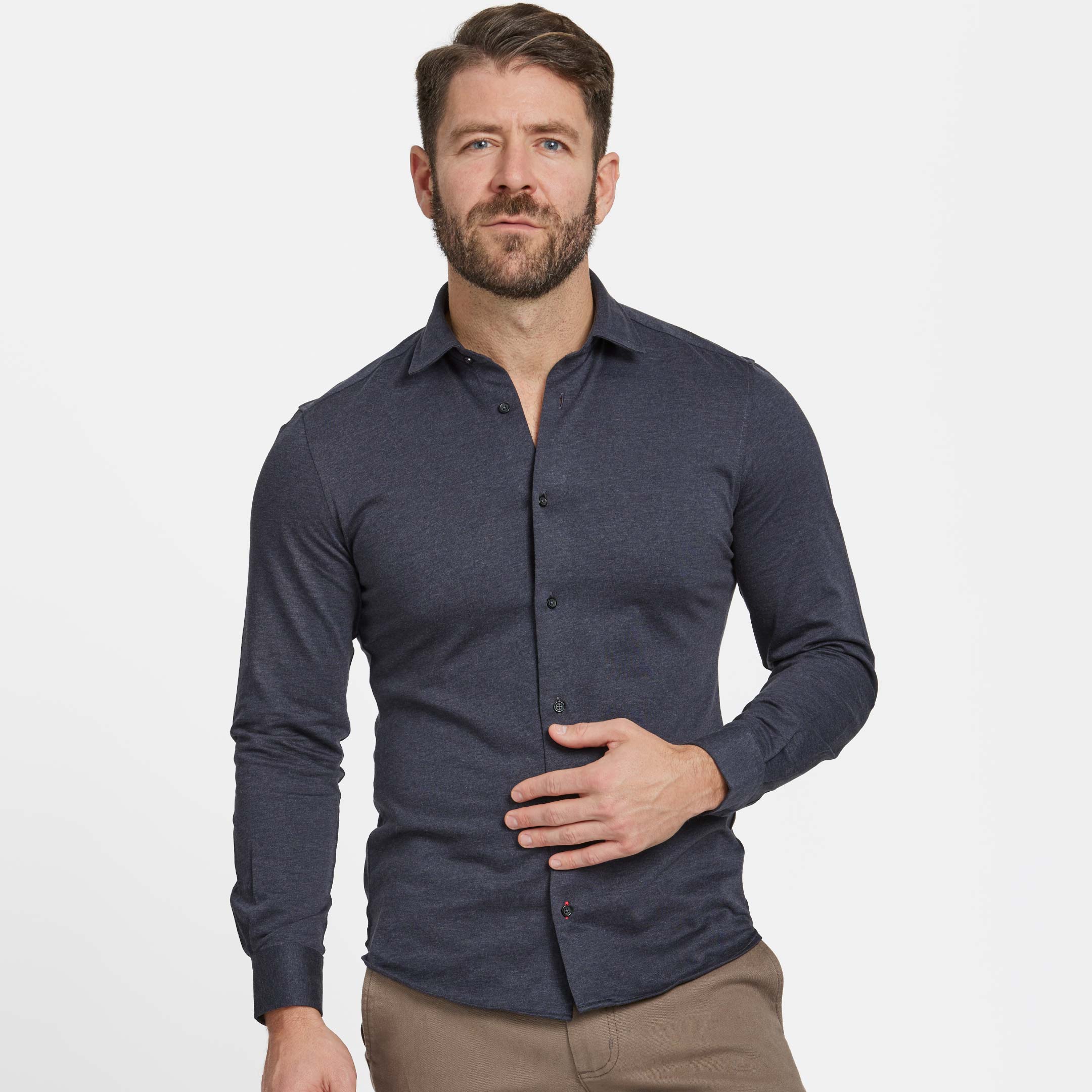 Navy Melange Natural Performance Stretch Shirt - Image 6