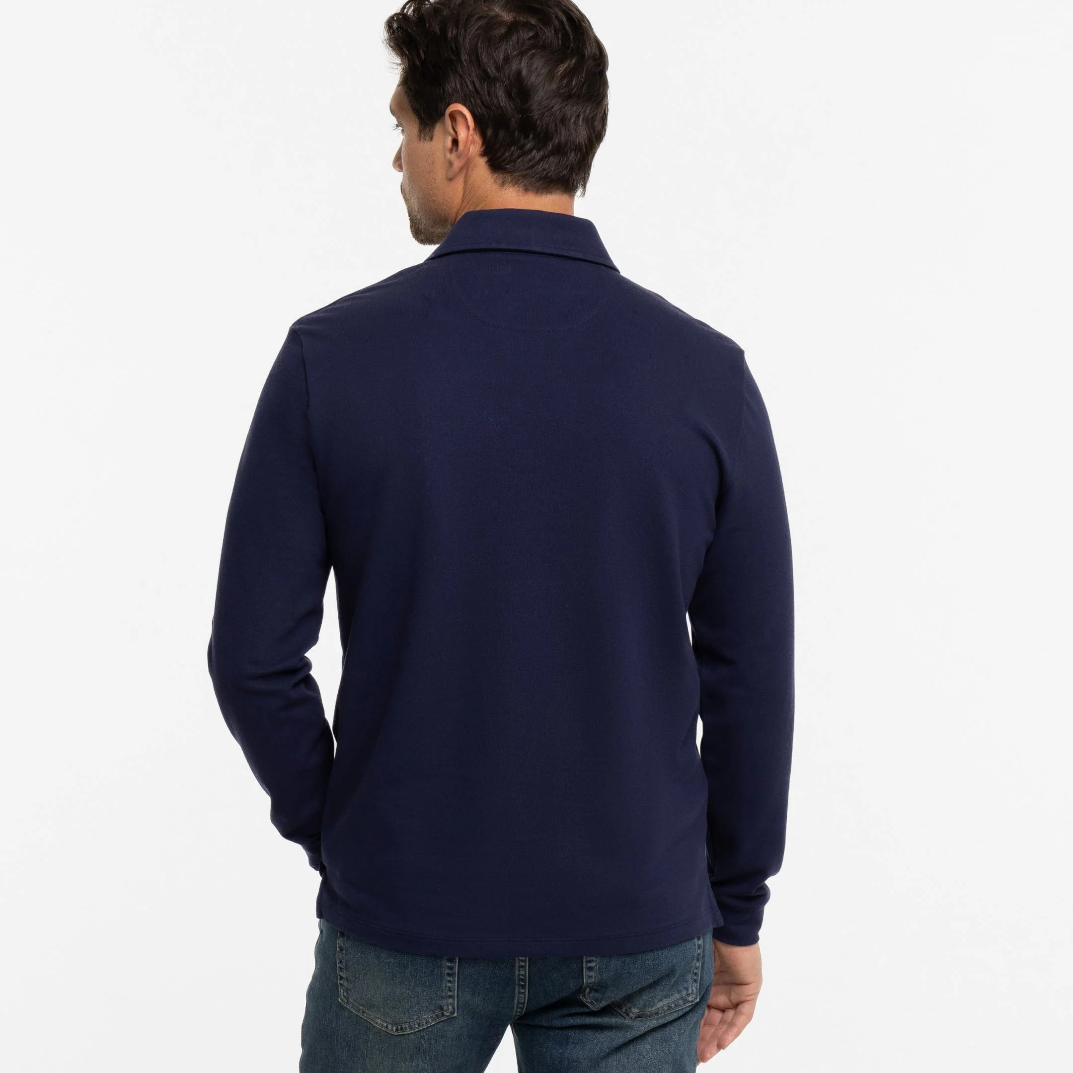 Navy Pique Long Sleeve Polo - Image 3