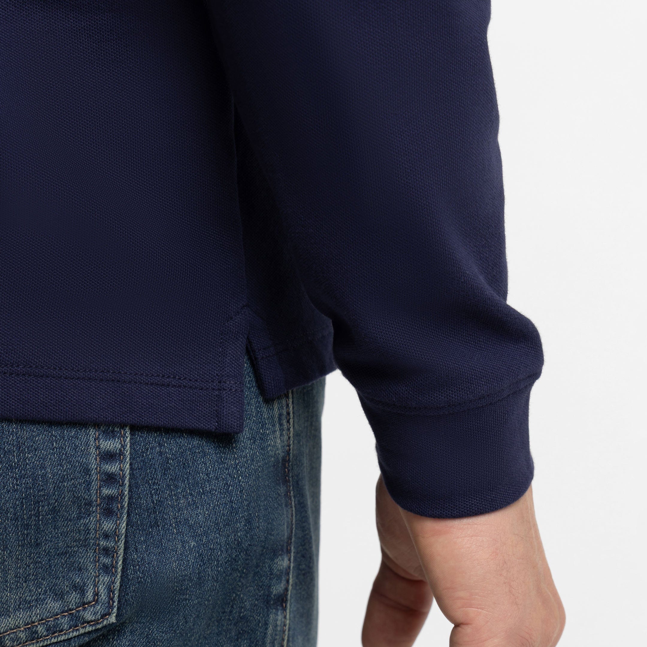 Navy Pique Long Sleeve Polo - Image 5