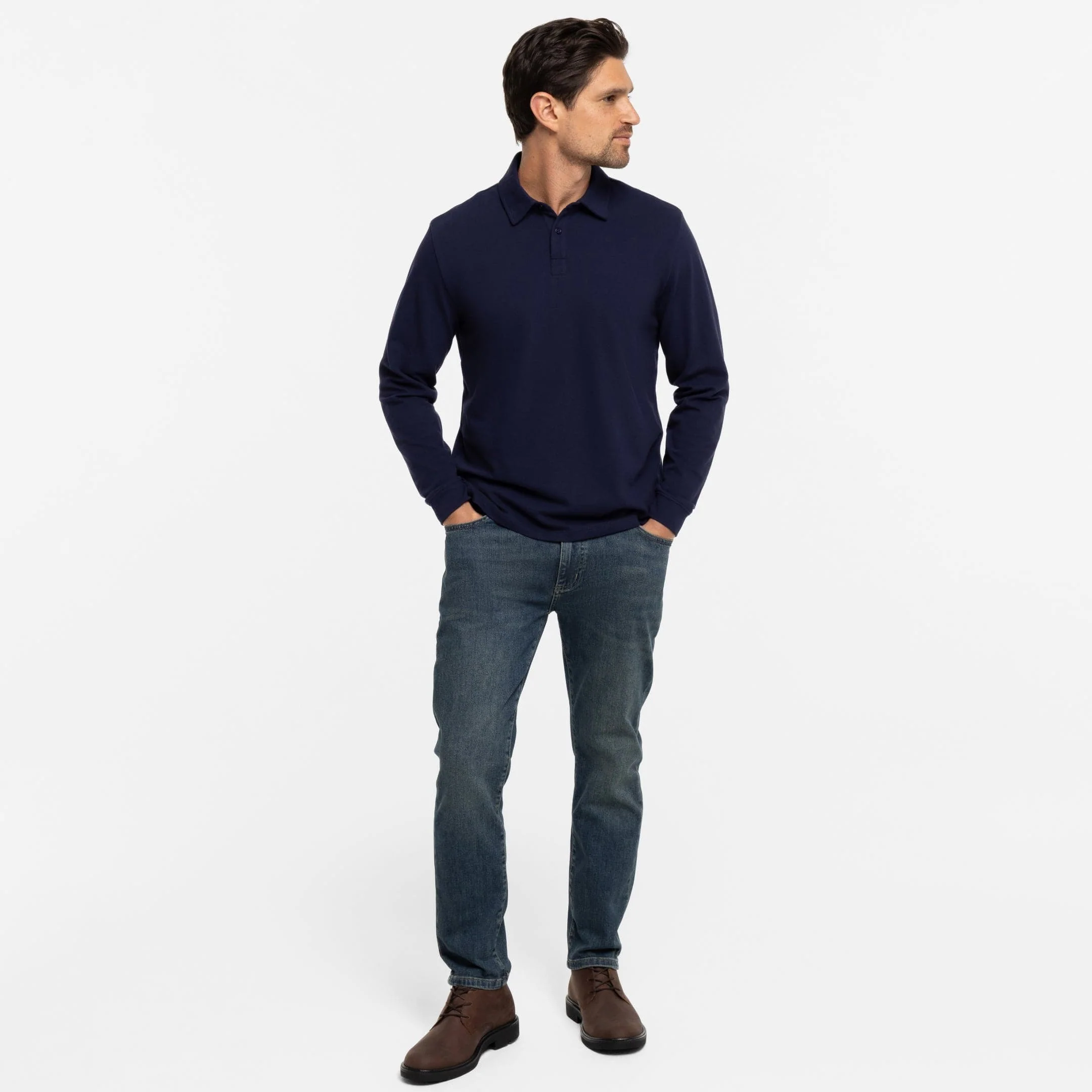 Navy Pique Long Sleeve Polo - Image 6