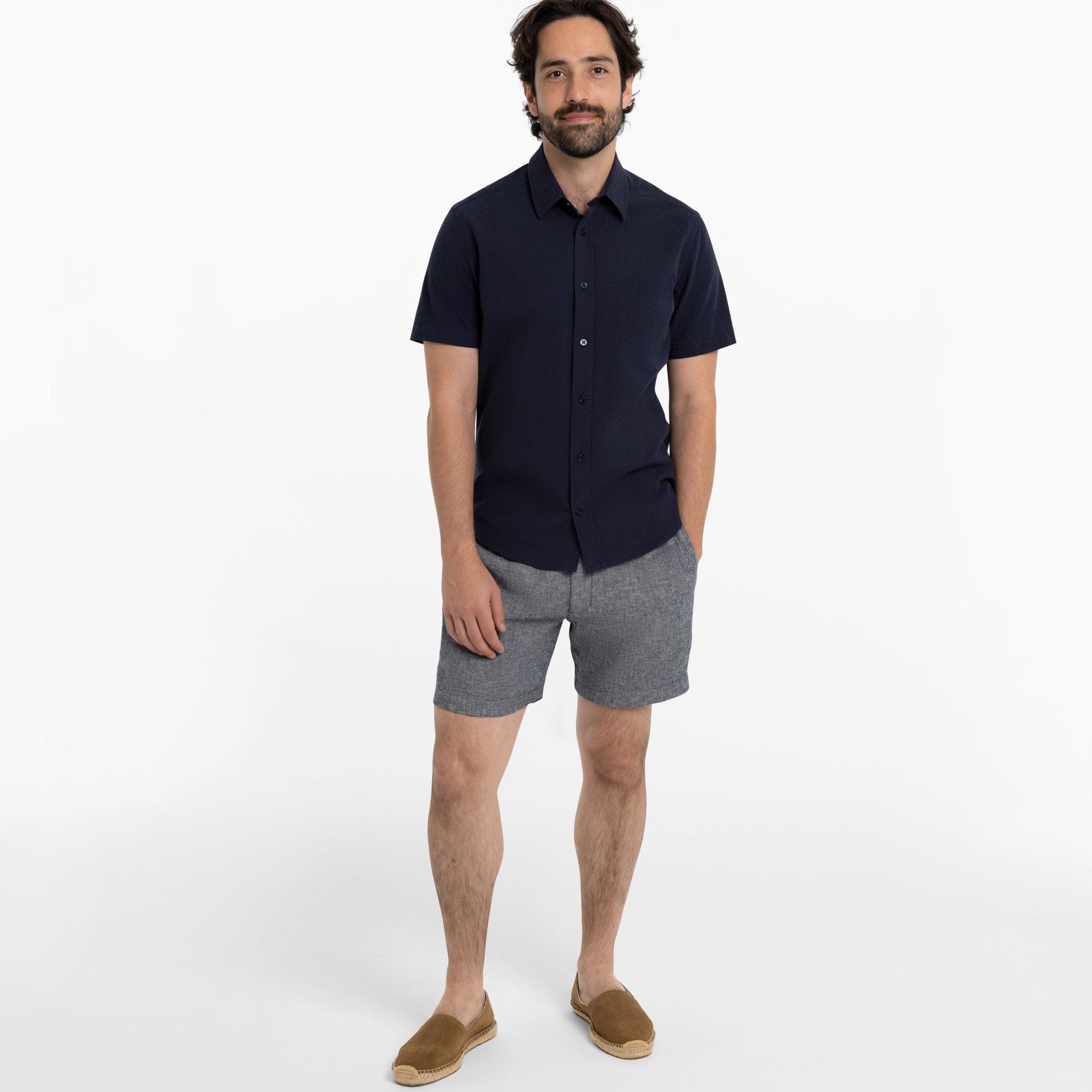 Navy Seersucker Short Sleeve Shirt - Image 2