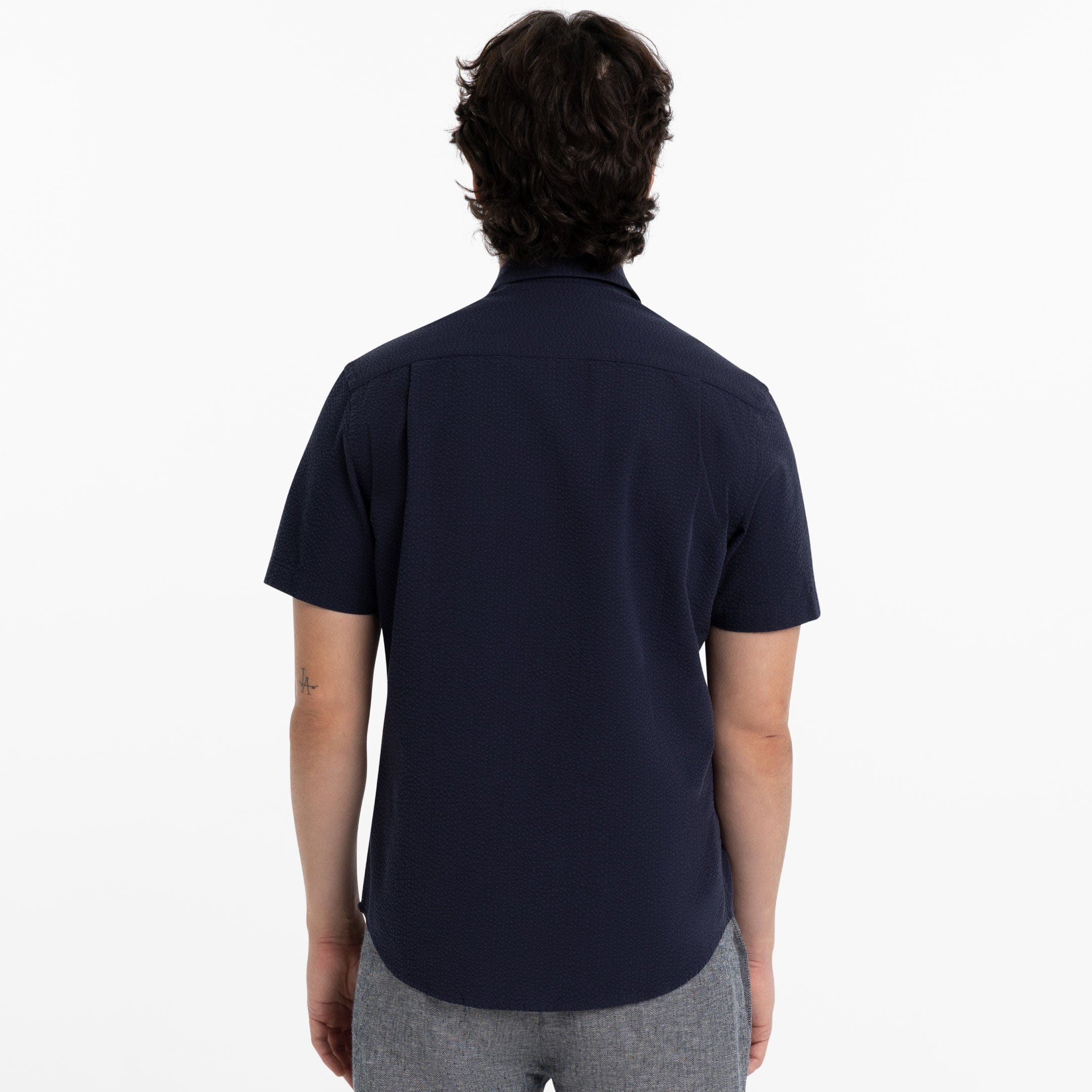 Navy Seersucker Short Sleeve Shirt - Image 3