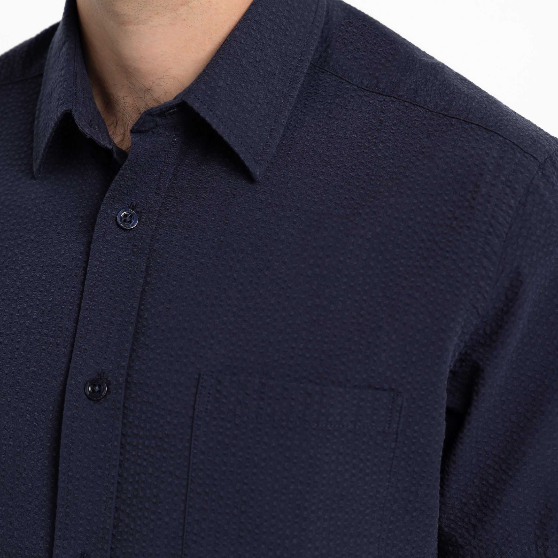 Navy Seersucker Short Sleeve Shirt - Image 4