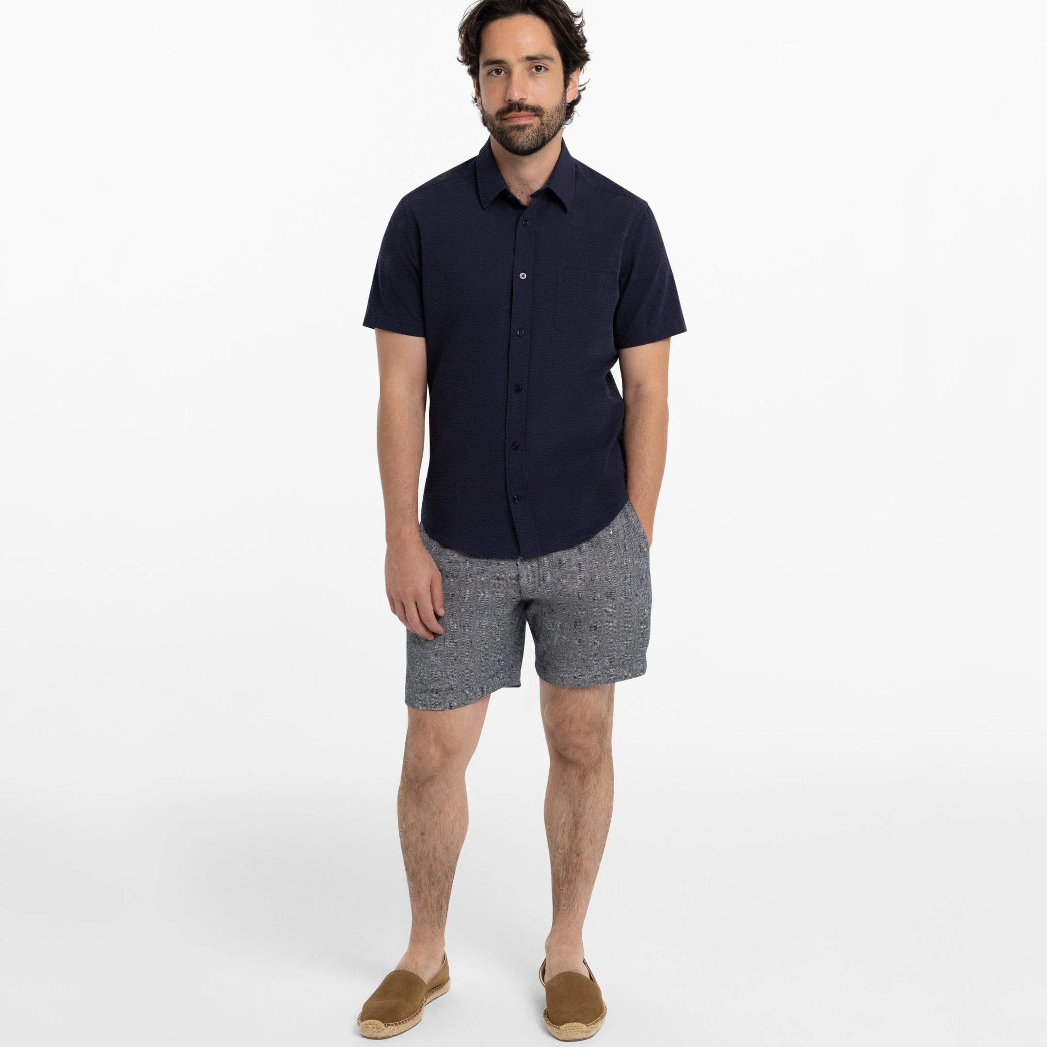 Navy Seersucker Short Sleeve Shirt - Image 6
