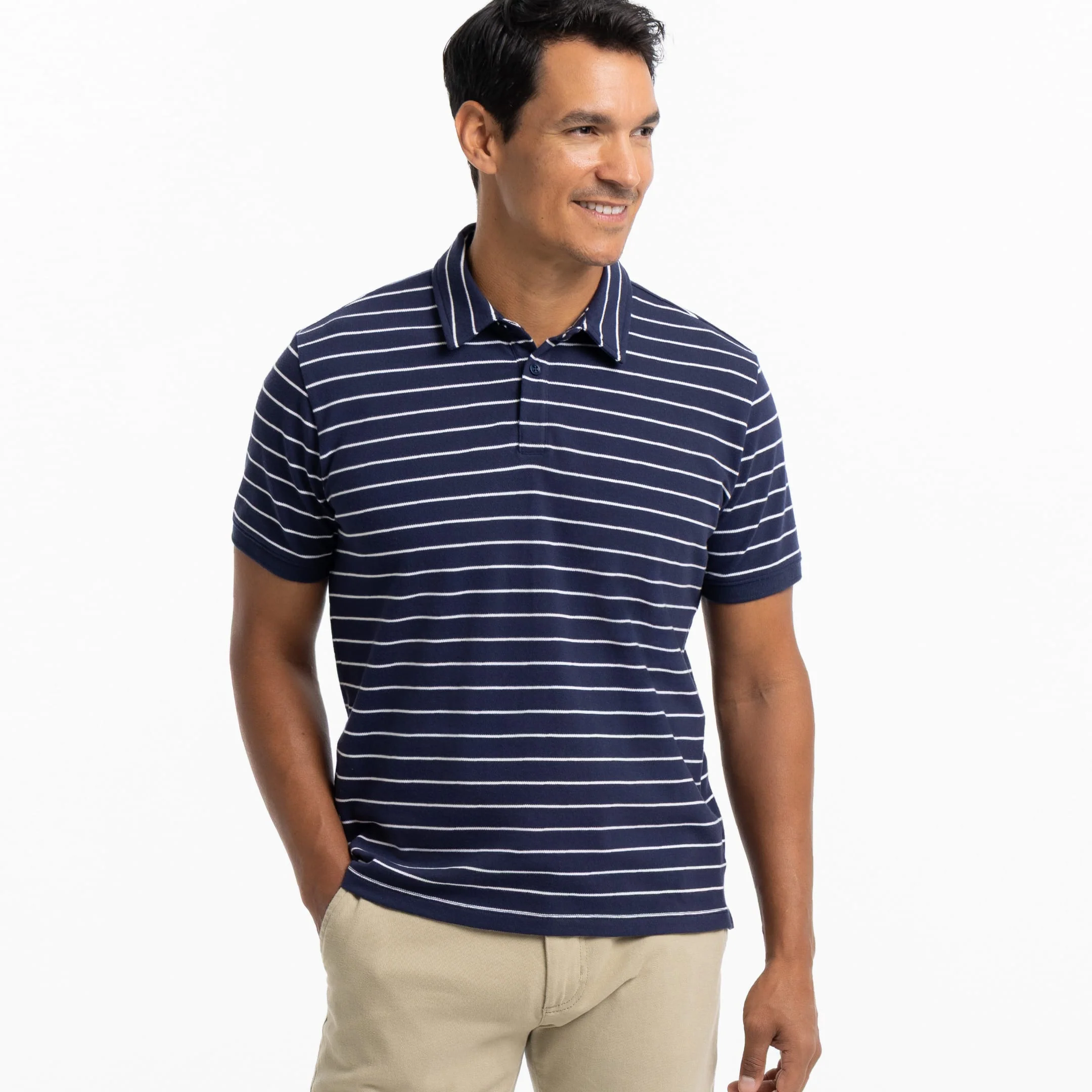 Navy Stripes Pique Daily Polo