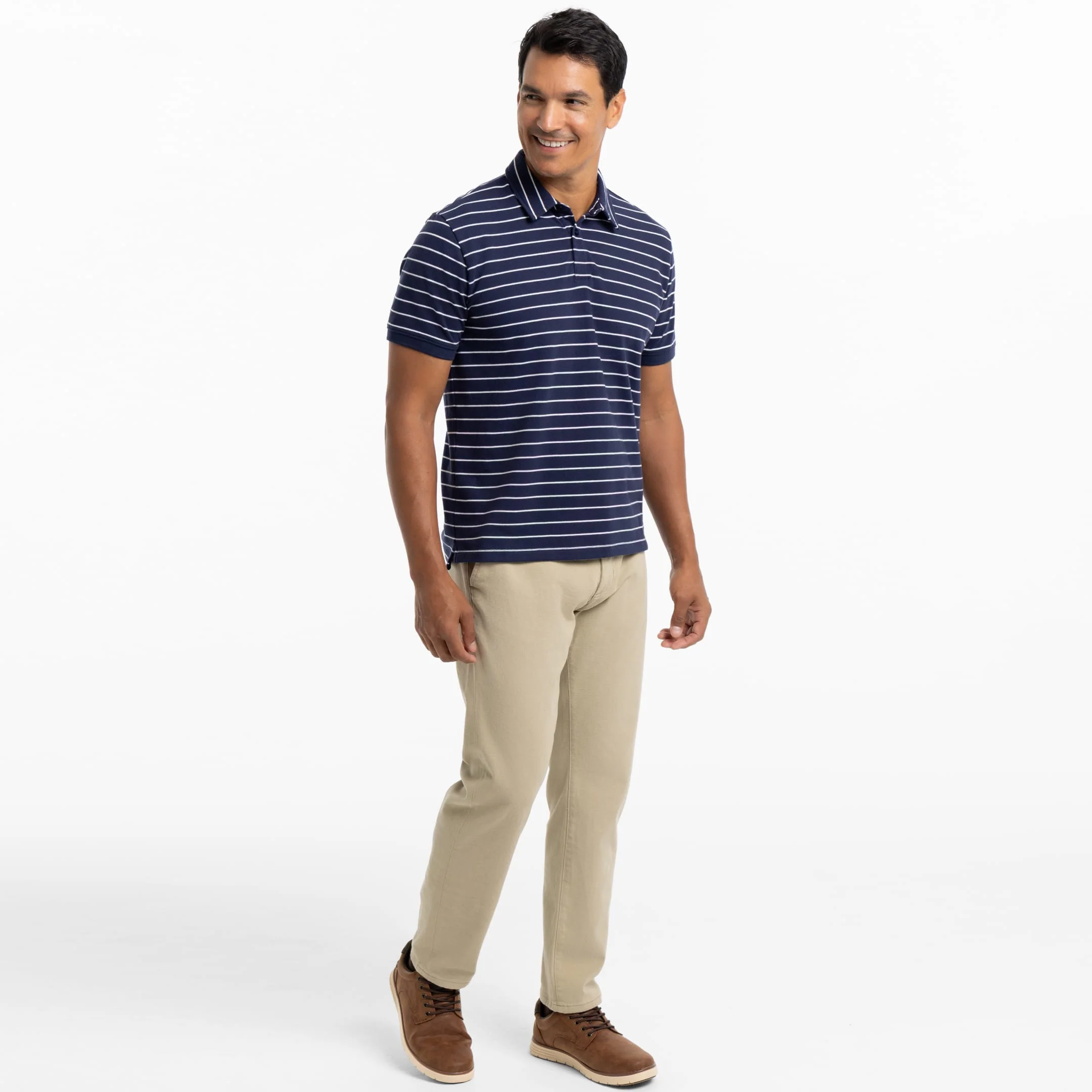 Navy Stripes Pique Daily Polo - Image 2