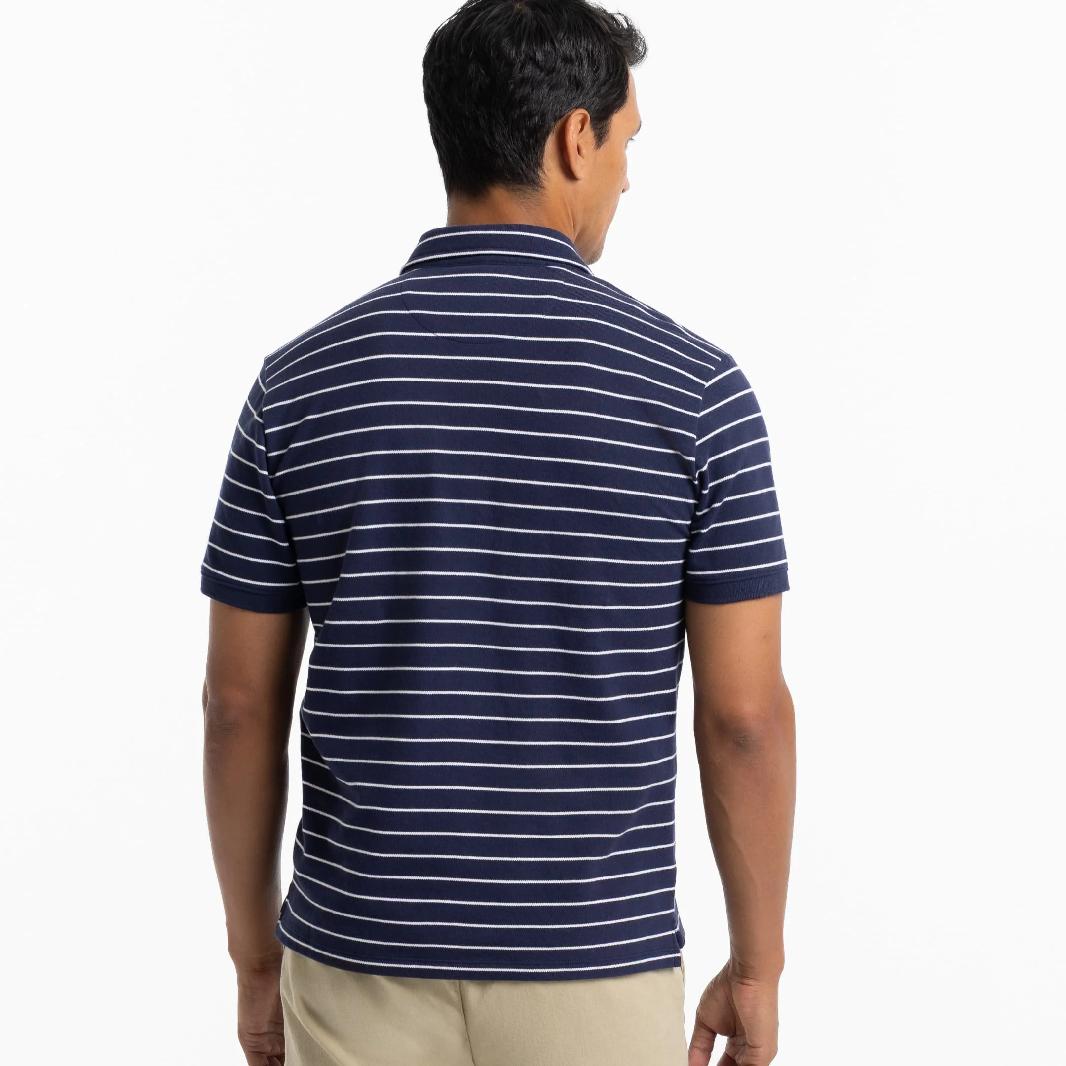 Navy Stripes Pique Daily Polo - Image 3
