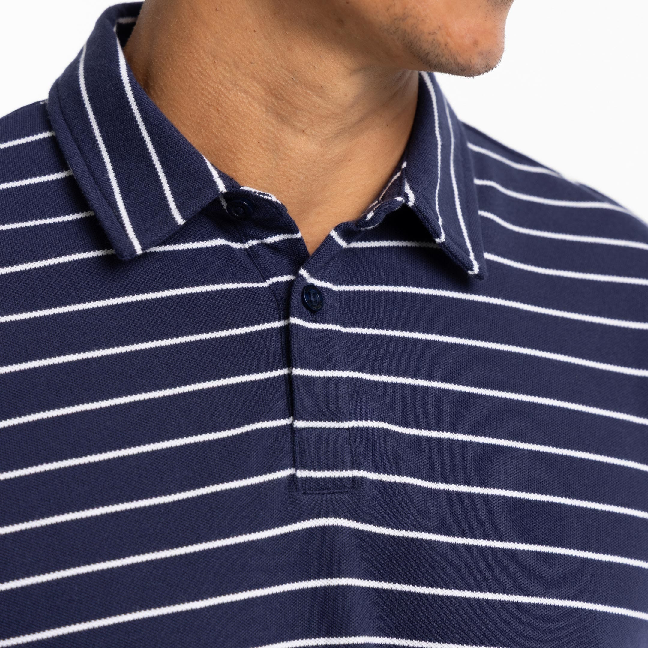 Navy Stripes Pique Daily Polo - Image 4