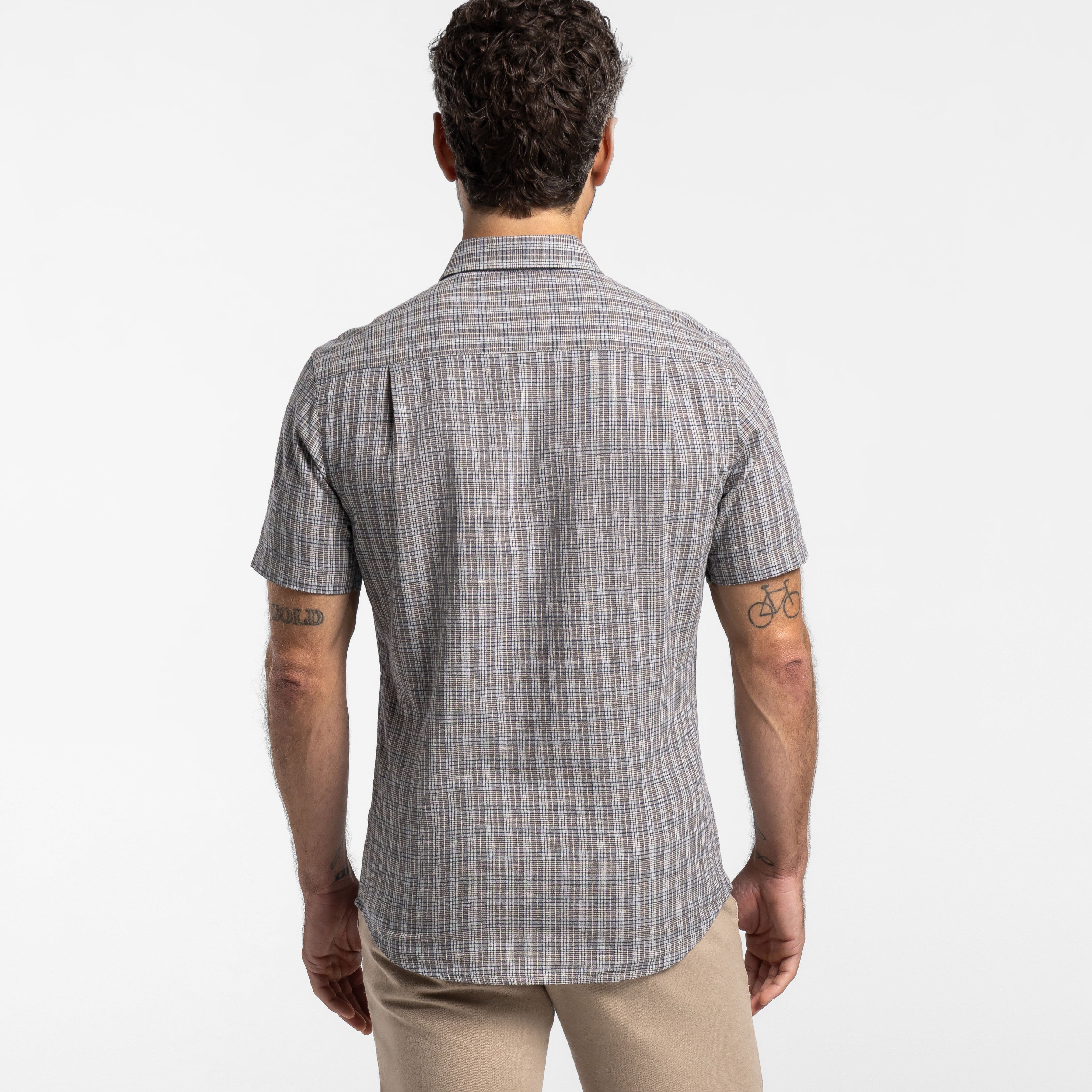Nickel Plaid Linen Short Sleeve Shirt - Image 3
