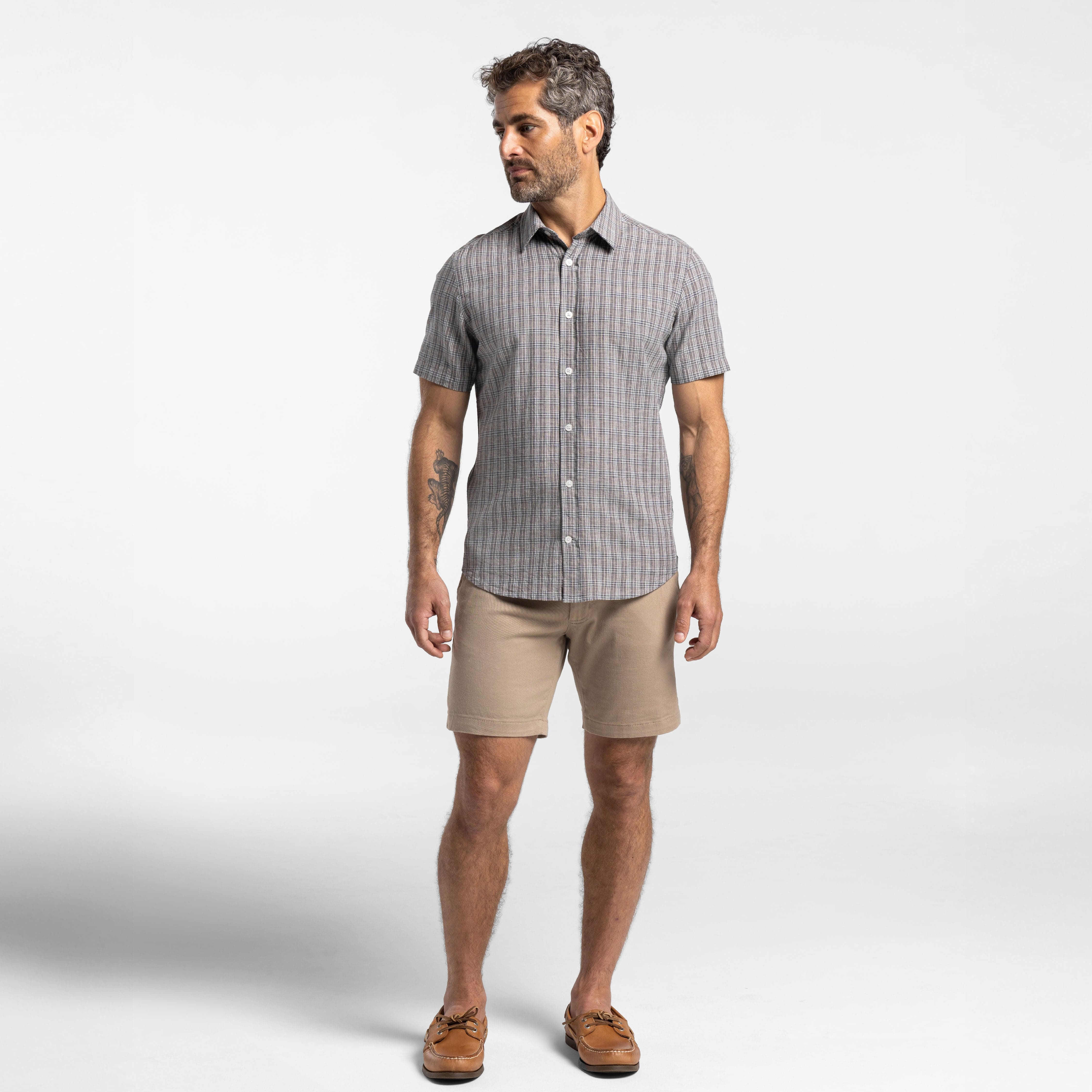Nickel Plaid Linen Short Sleeve Shirt - Image 6
