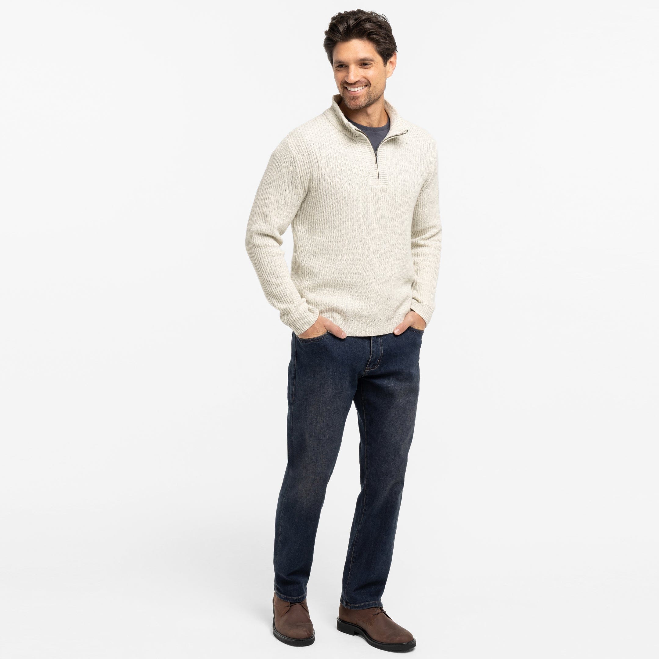 Oat Cashmere Blend Quarter-Zip Sweater - Image 2