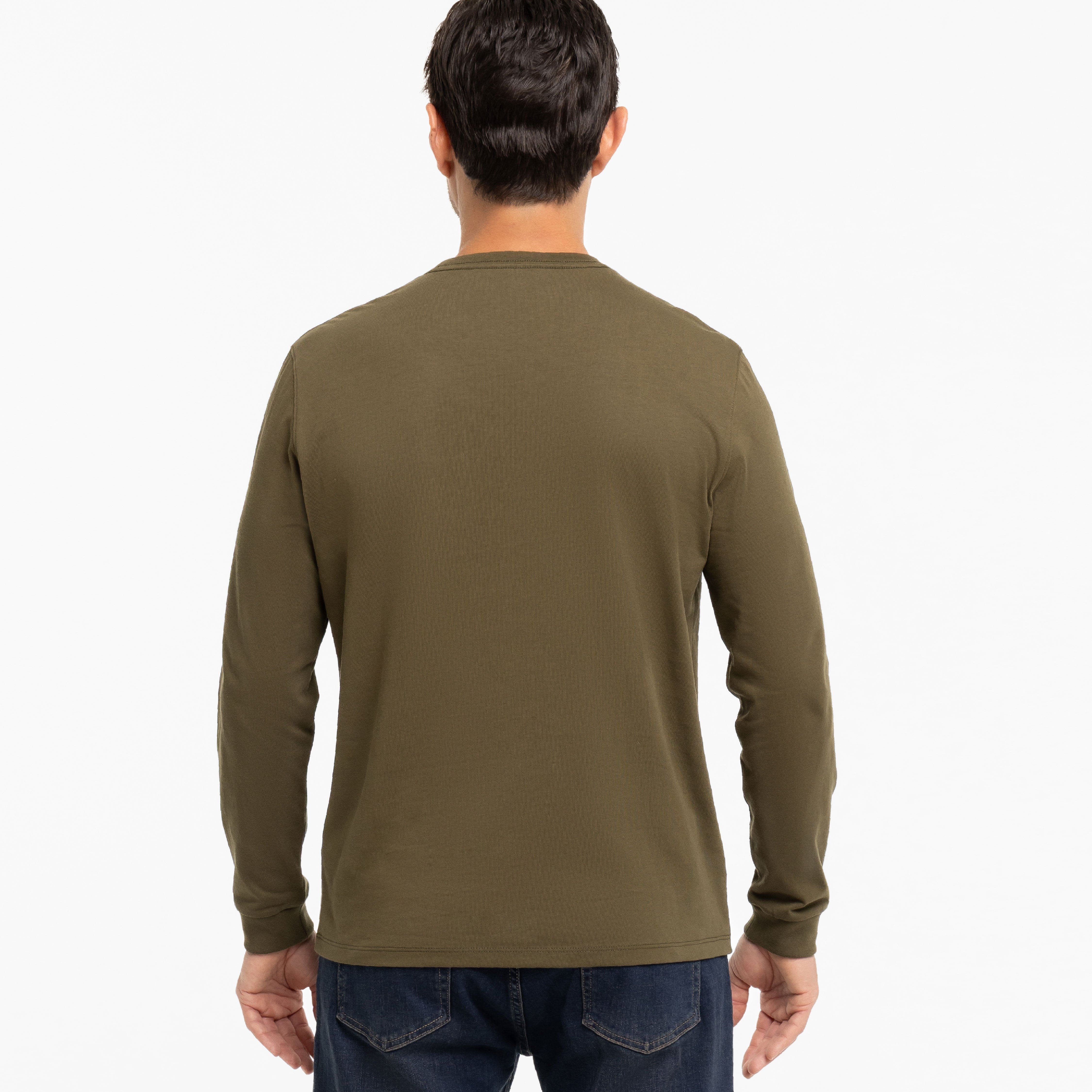 Olive Long Sleeve Pima Cotton Crew Neck Tee - Image 3