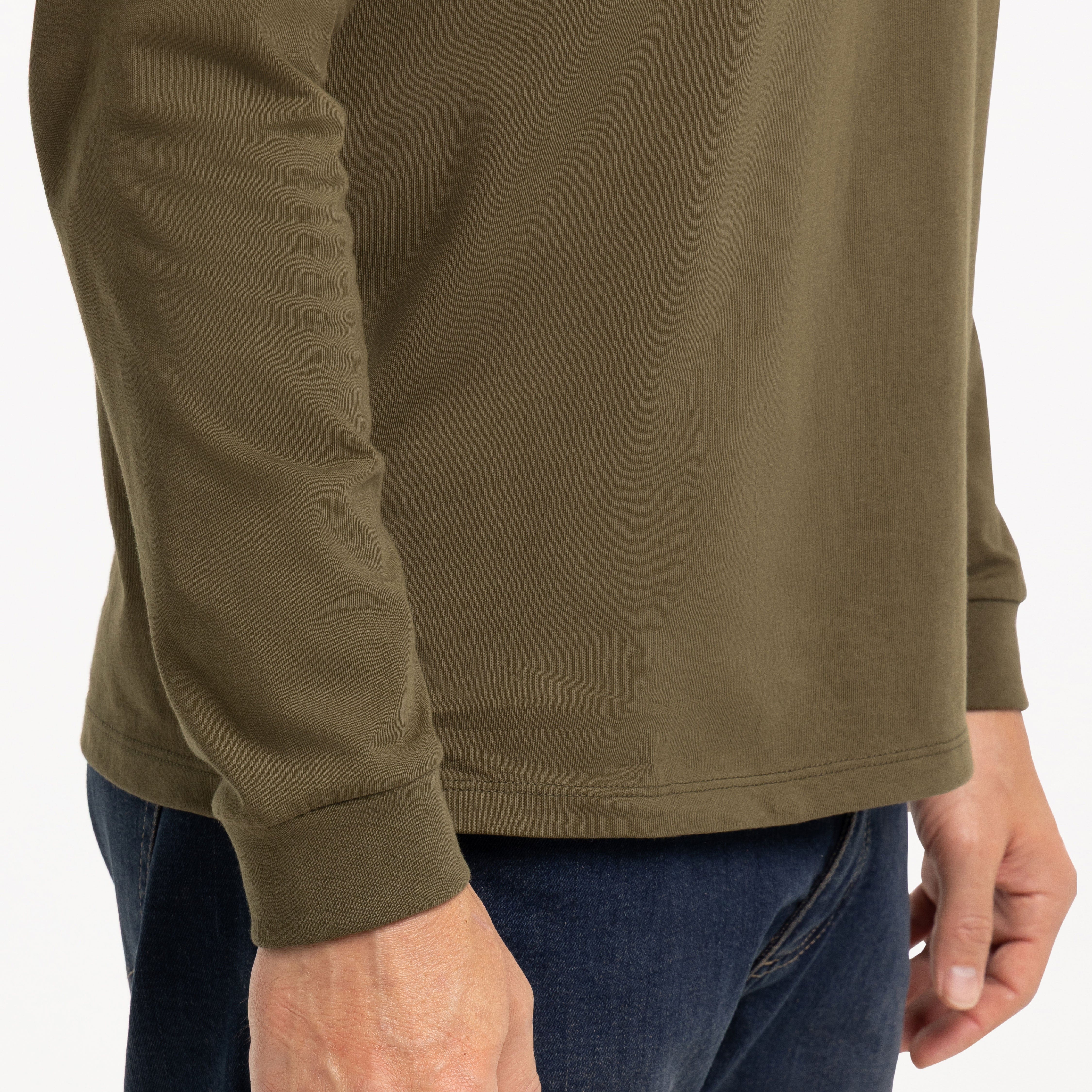 Olive Long Sleeve Pima Cotton Crew Neck Tee - Image 5