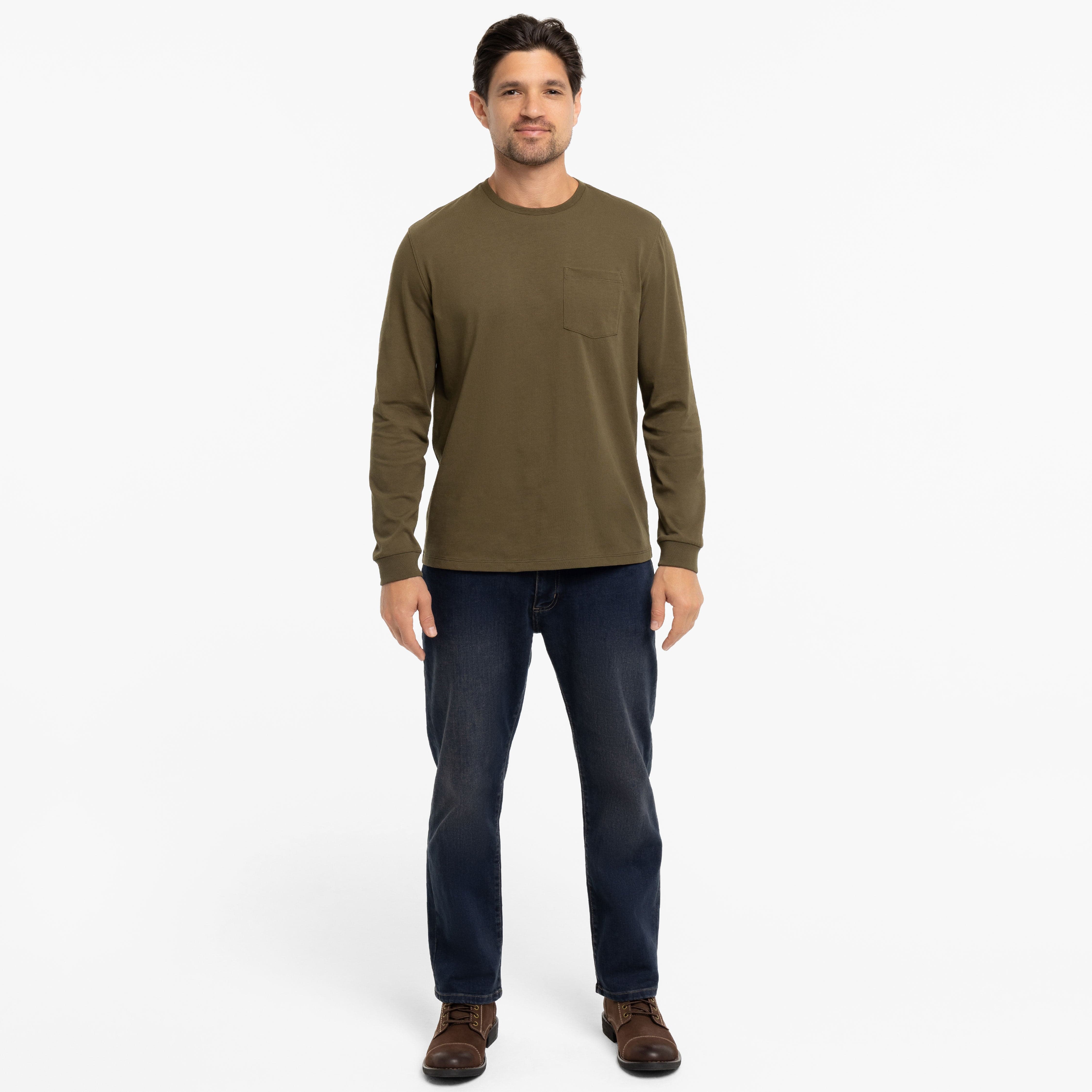 Olive Long Sleeve Pima Cotton Crew Neck Tee - Image 6