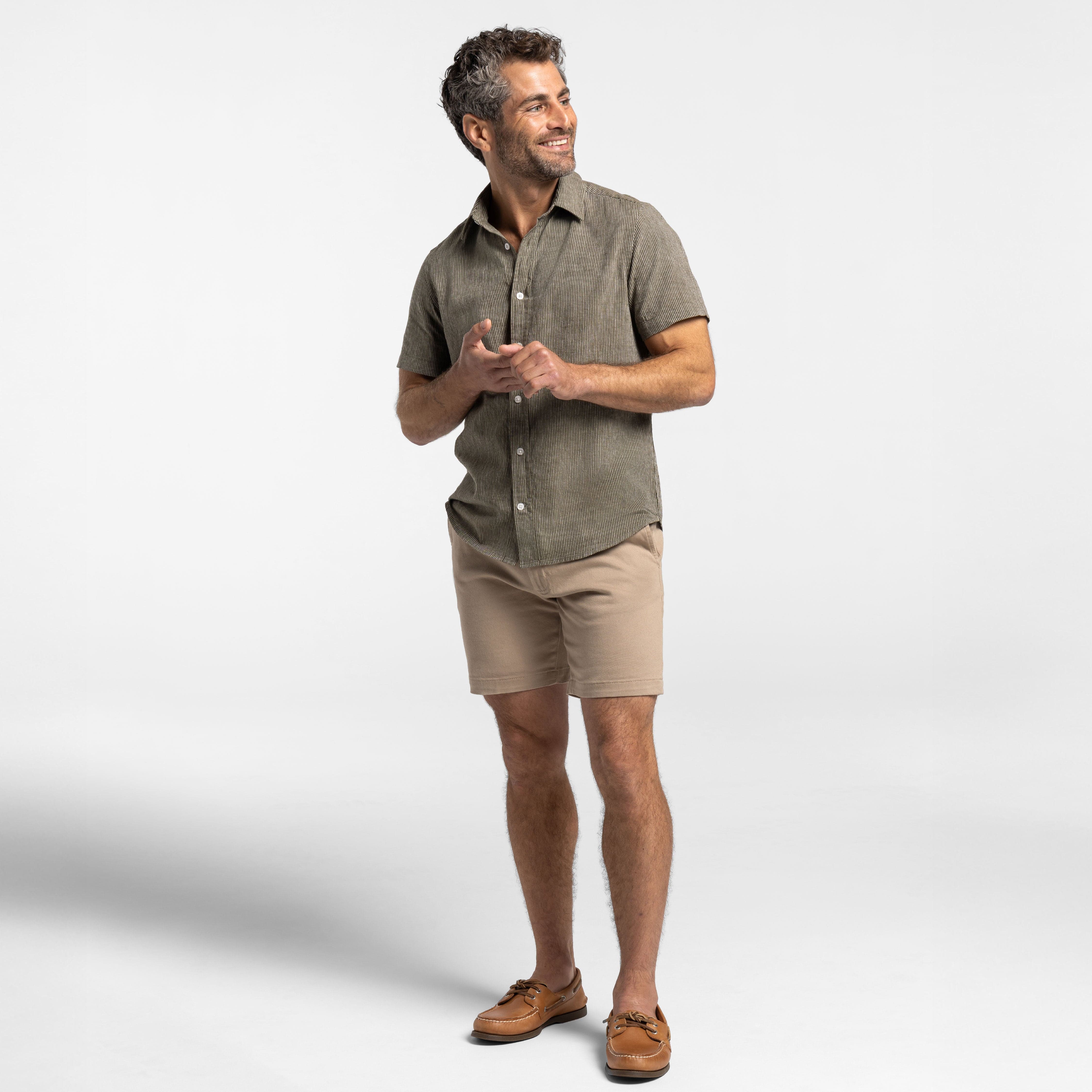 Olive Stripes Linen Short Sleeve Shirt - Image 2