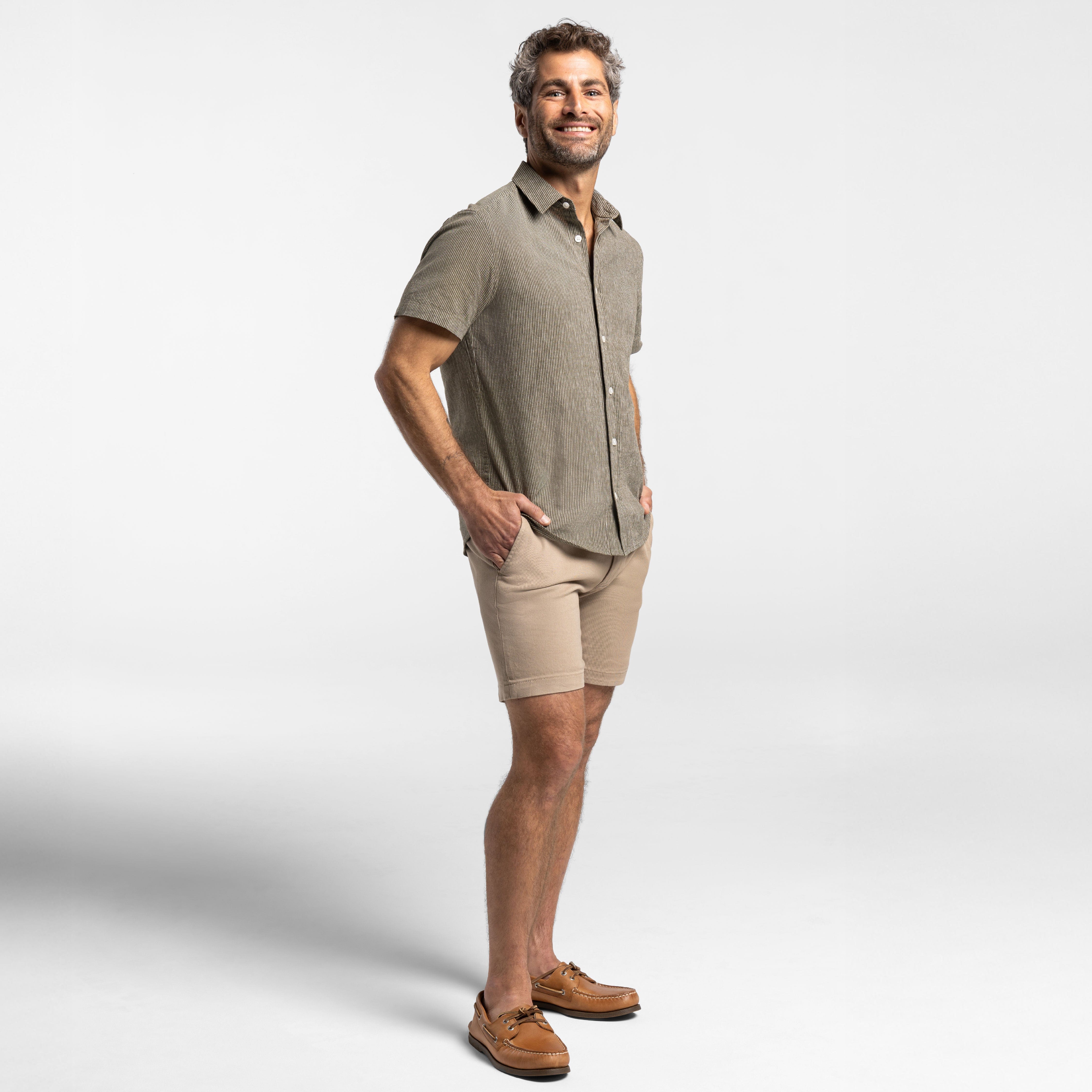 Olive Stripes Linen Short Sleeve Shirt - Image 6