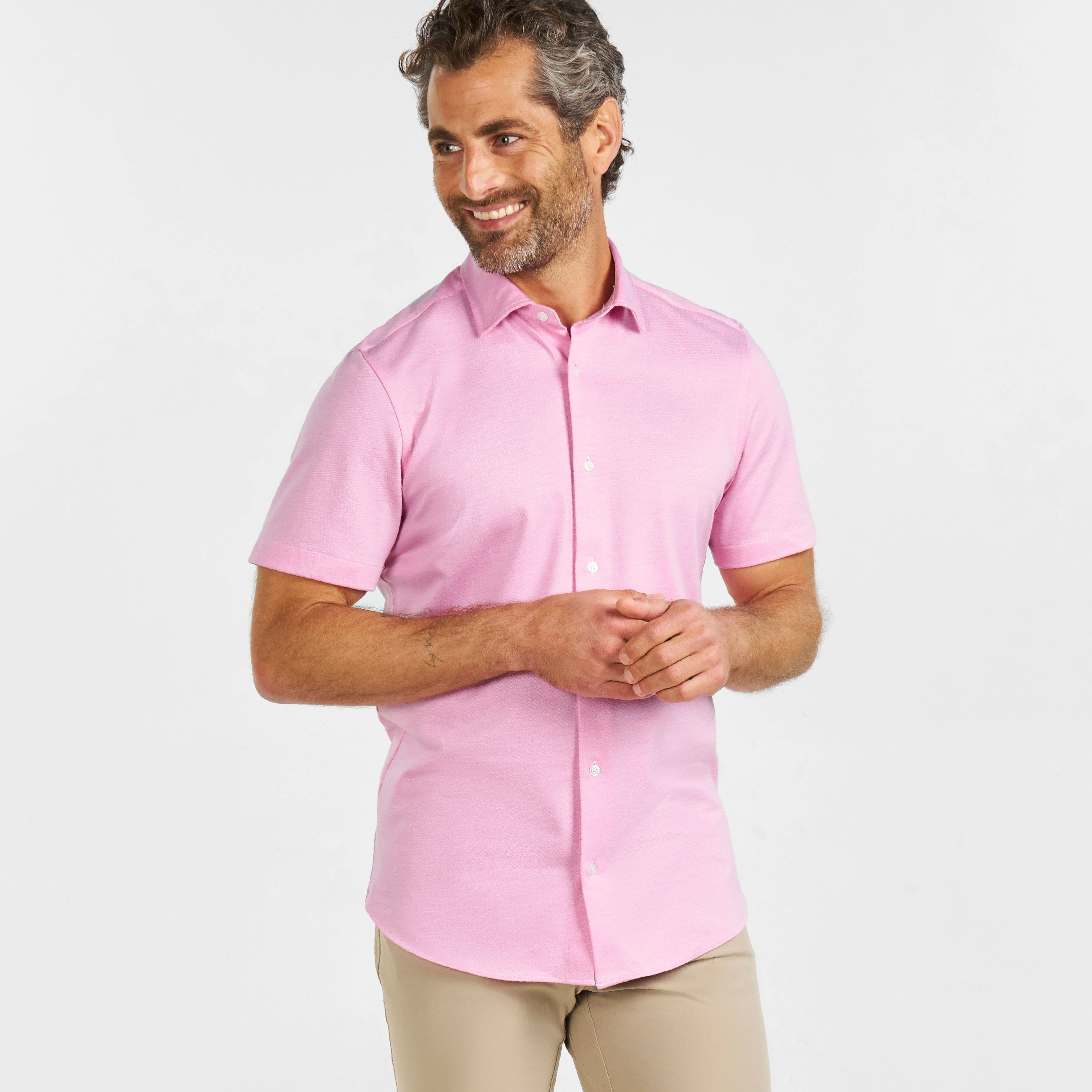 Pink Melange Short Sleeve Natural Performance Stretch Shirt