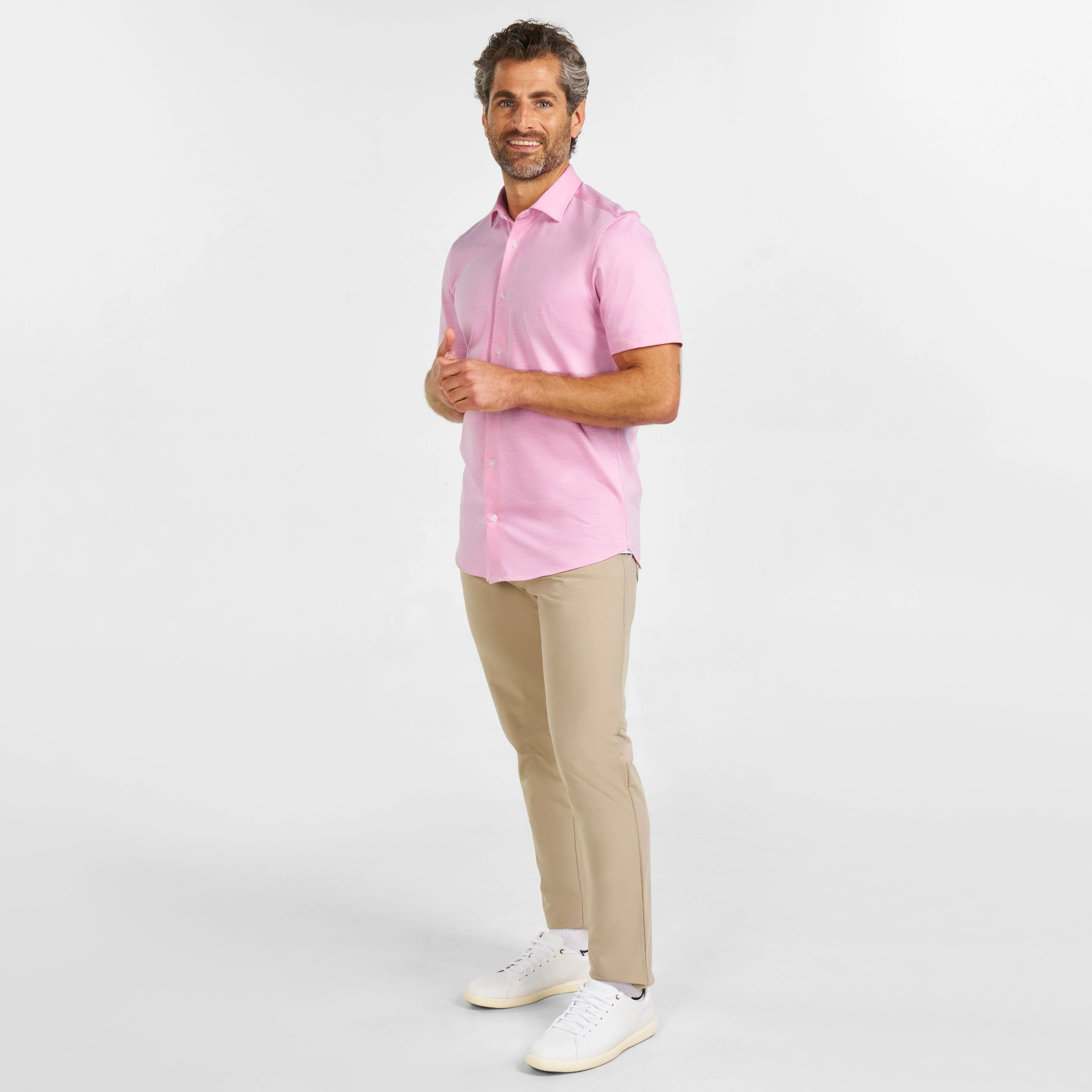 Pink Melange Short Sleeve Natural Performance Stretch Shirt - Image 2