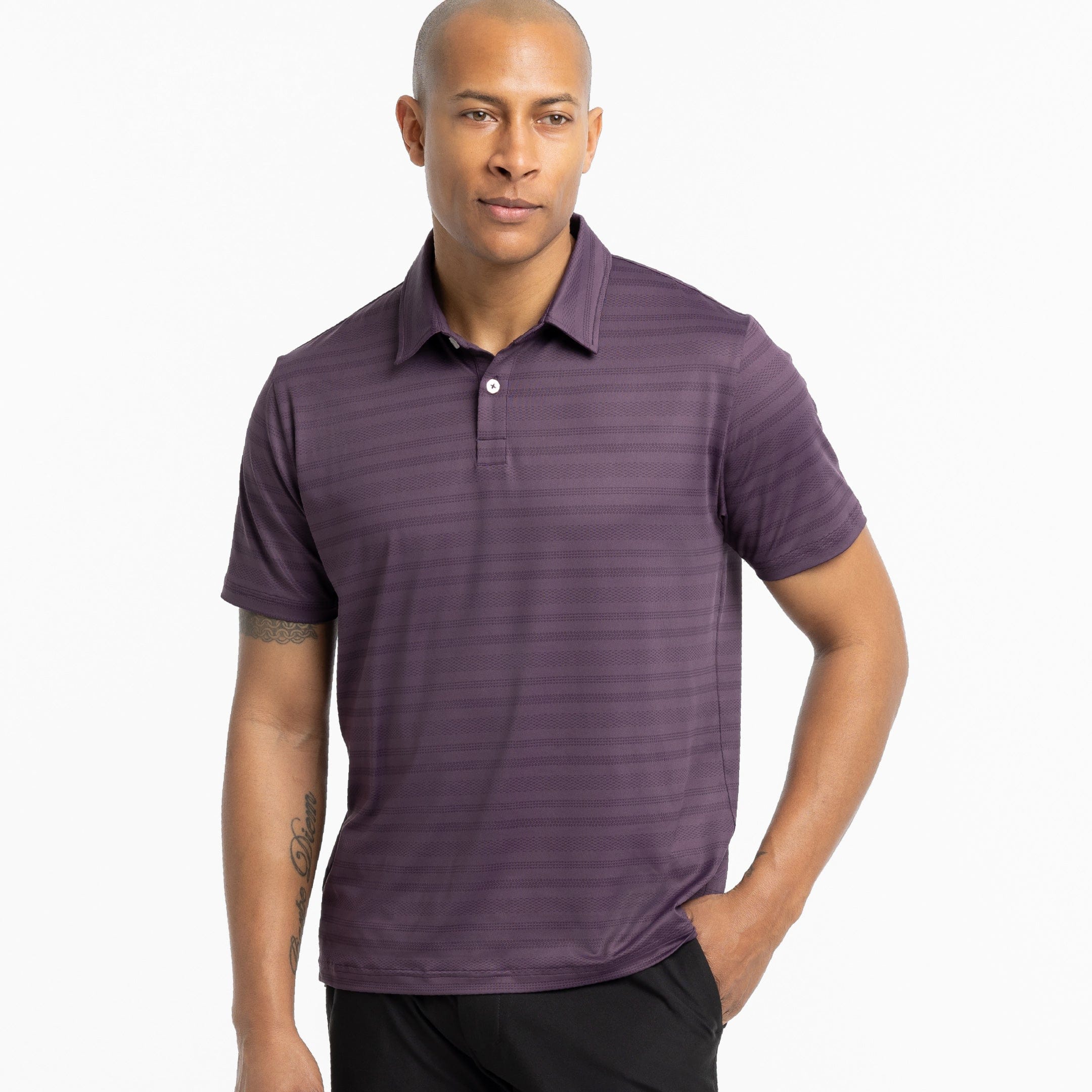 Plum Textured Stripe Tech Polo