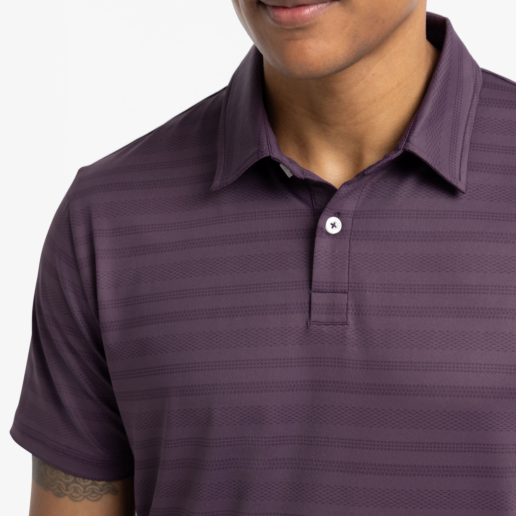 Plum Textured Stripe Tech Polo - Image 4