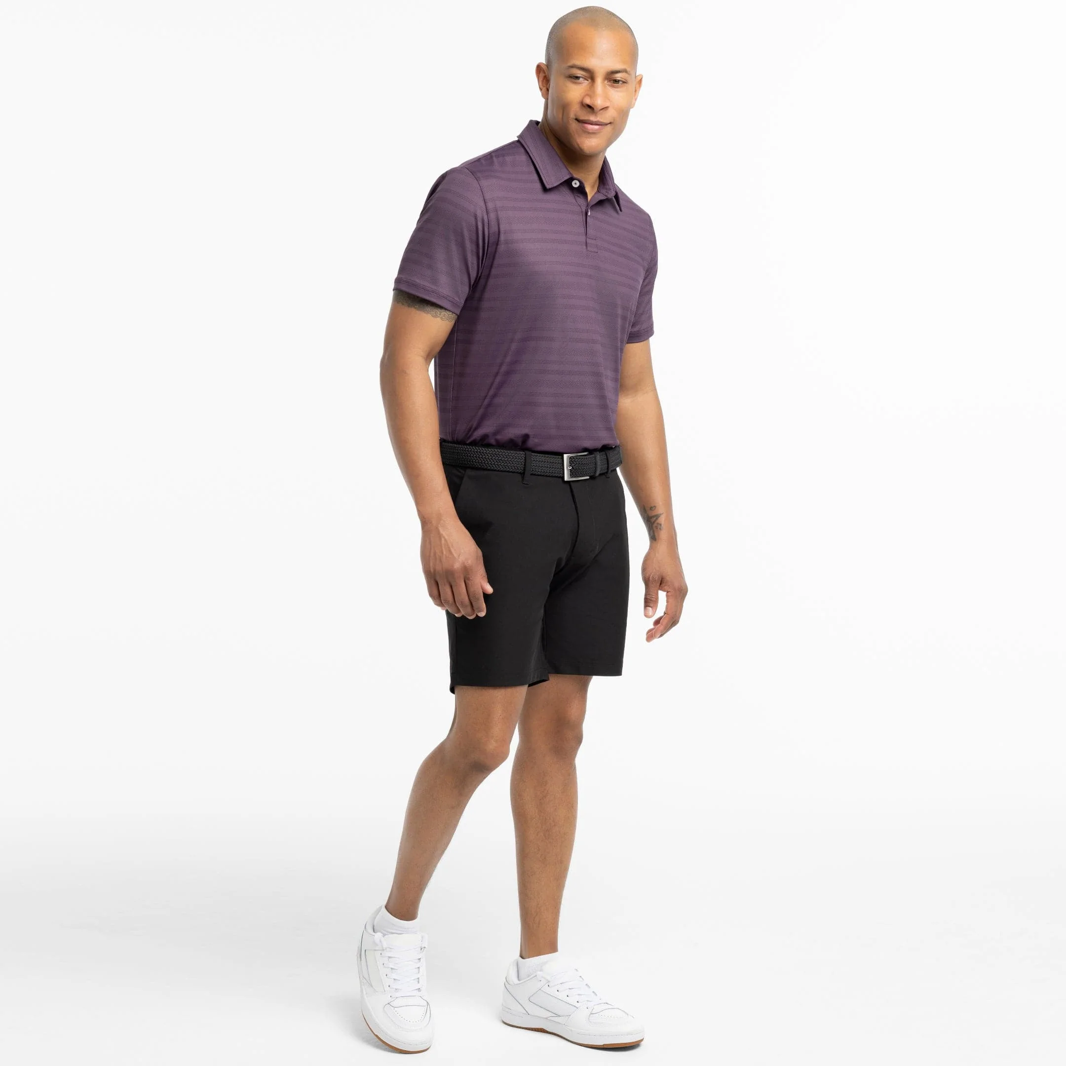 Plum Textured Stripe Tech Polo - Image 6