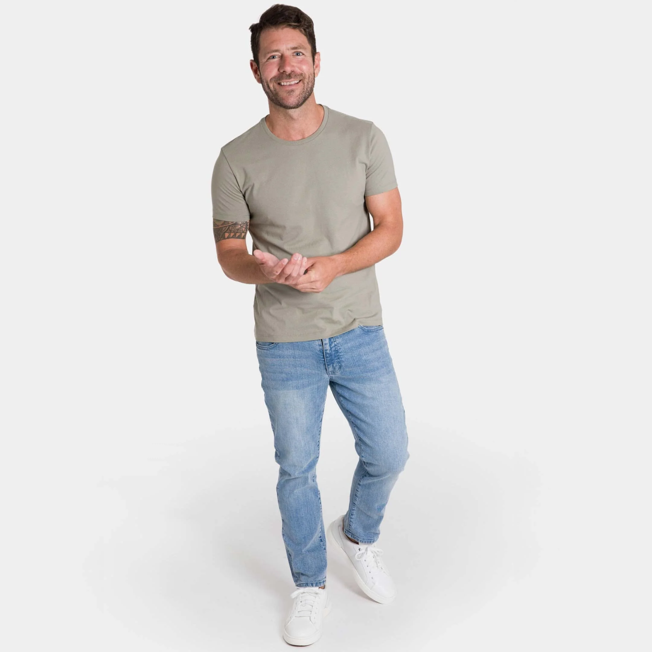 Sage Green Pima Cotton Crew Neck Tee - Image 2