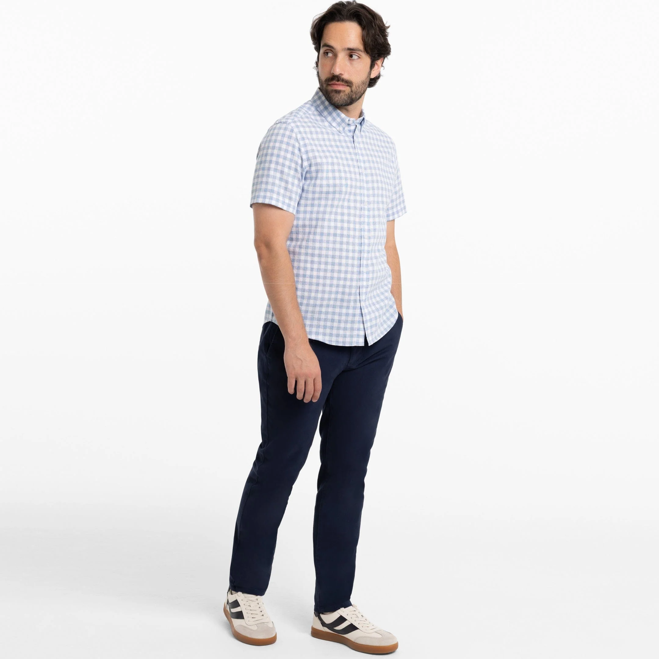 Sky Gingham Linen Short Sleeve Shirt - Image 2