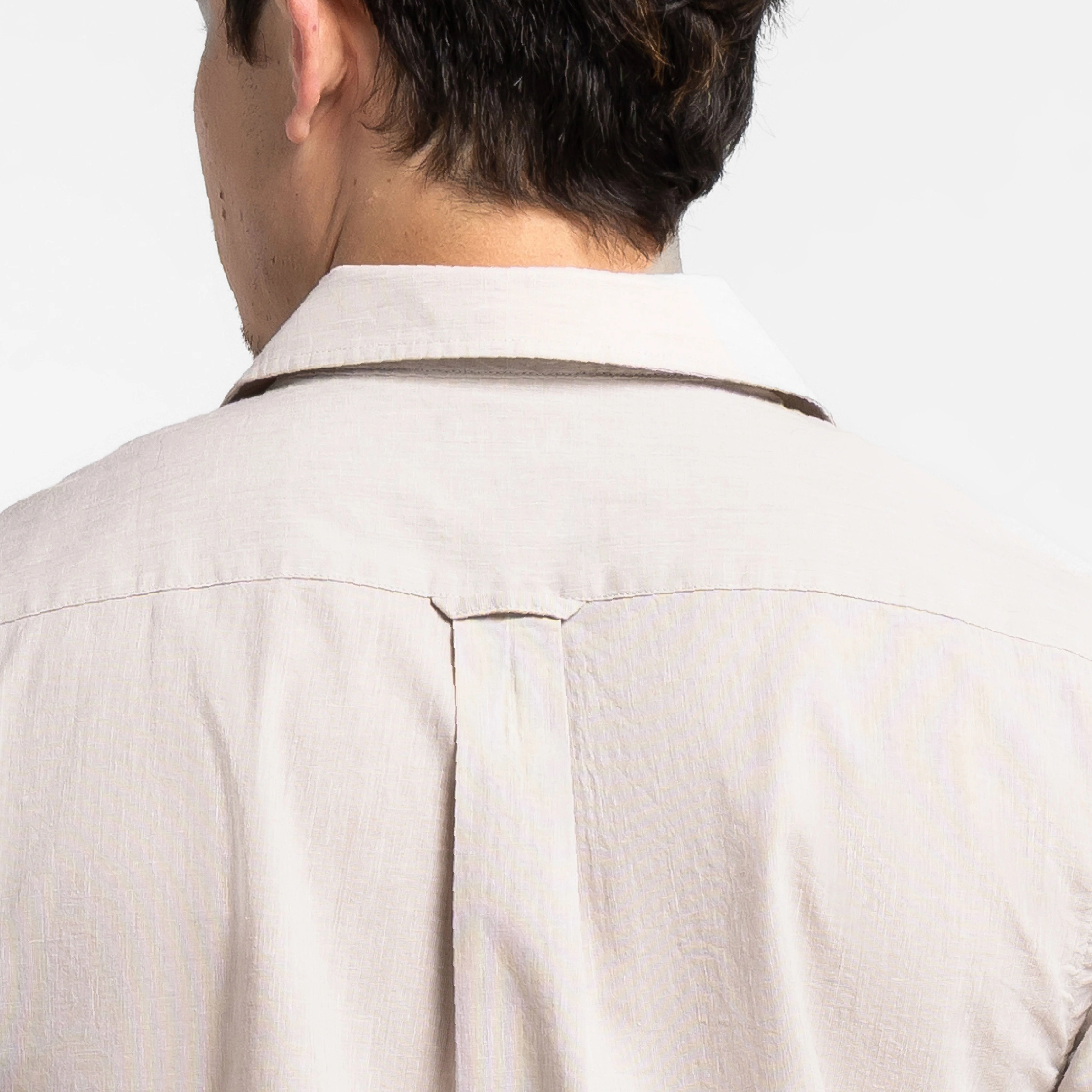 Tan Linen Camp Collar Short Sleeve Shirt - Image 5