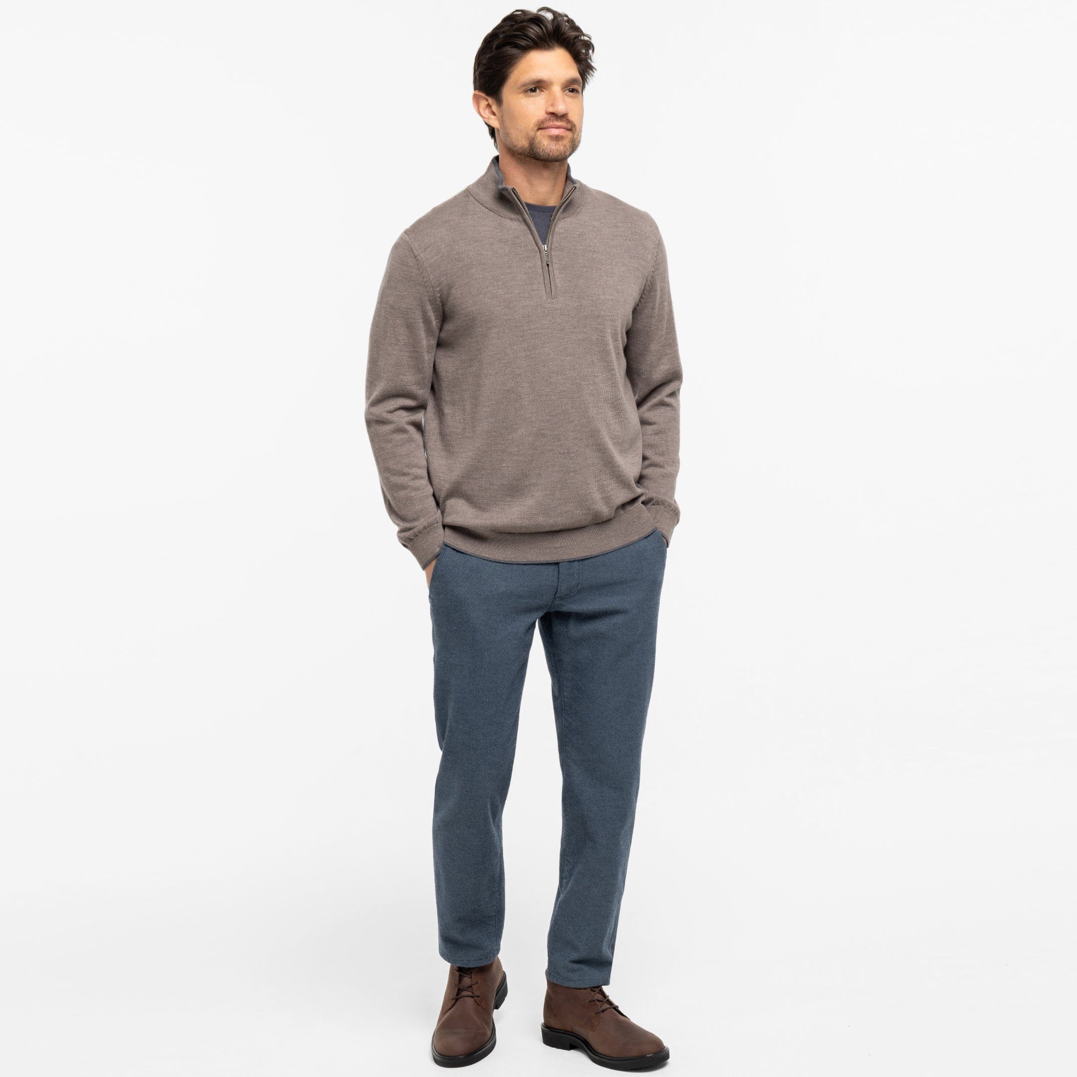 Taupe Merino Quarter-Zip Sweater - Image 2