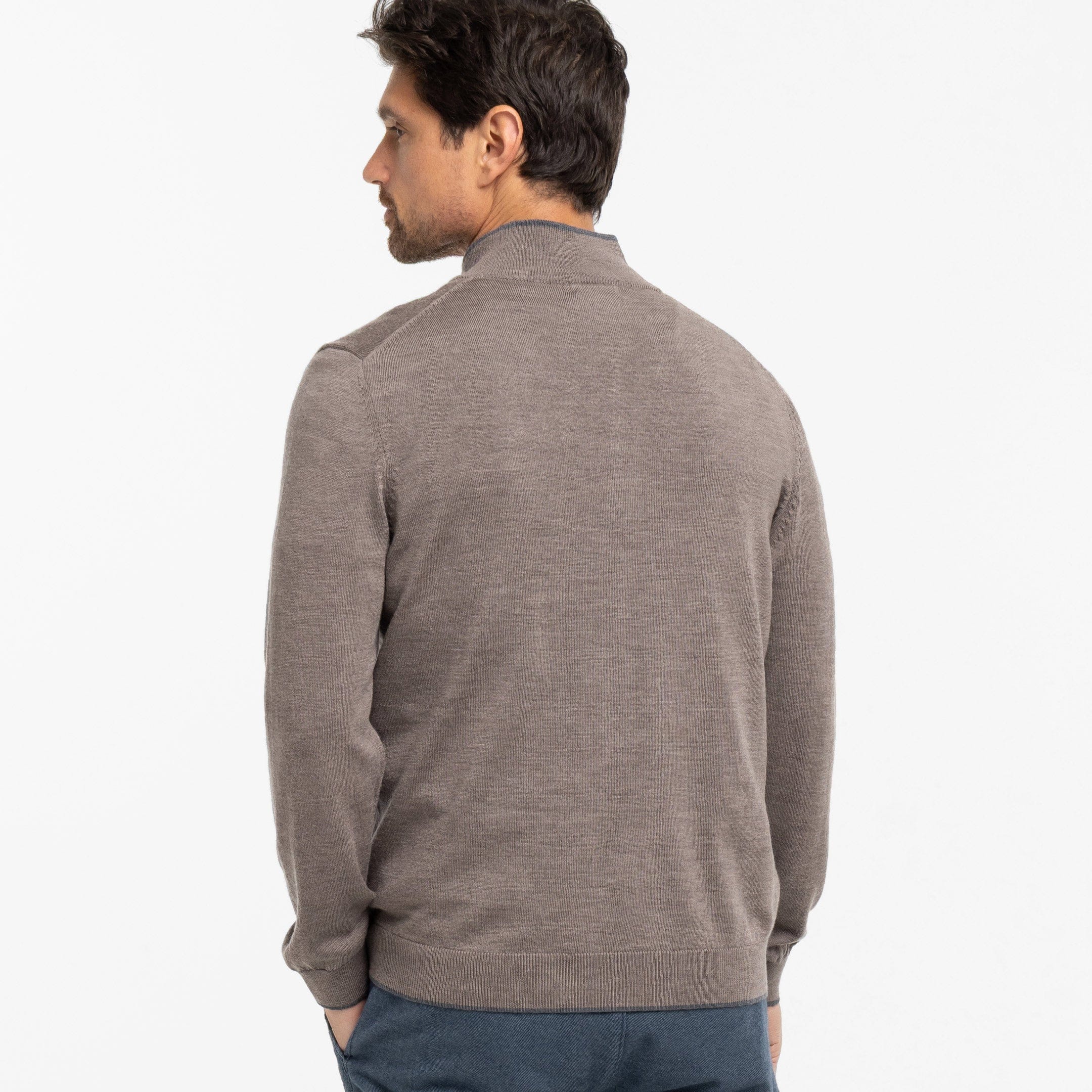 Taupe Merino Quarter-Zip Sweater - Image 3