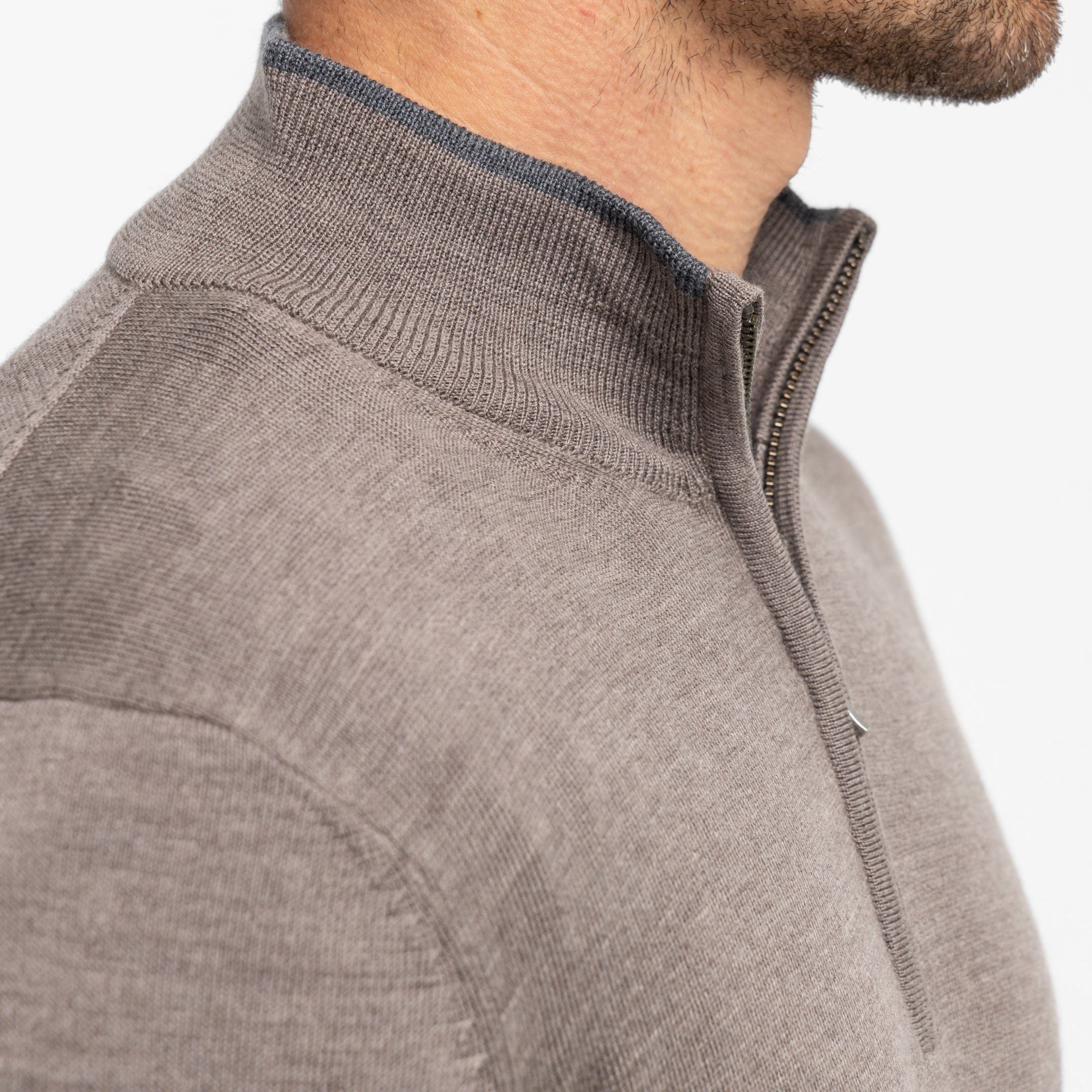 Taupe Merino Quarter-Zip Sweater - Image 4