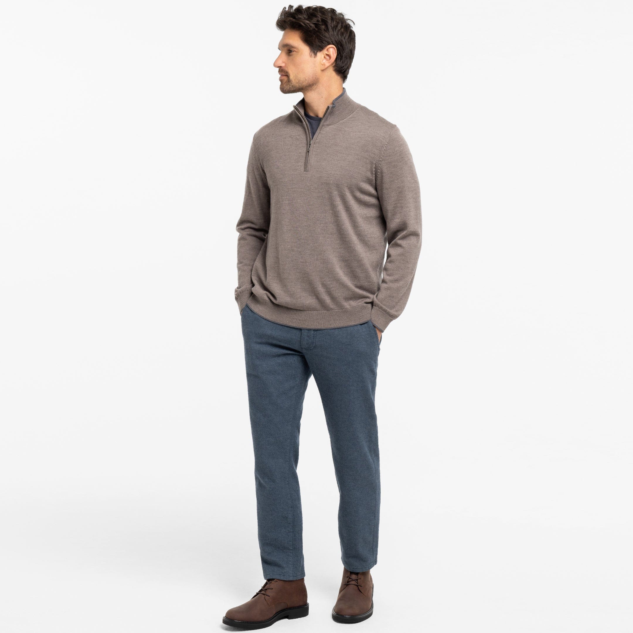 Taupe Merino Quarter-Zip Sweater - Image 6
