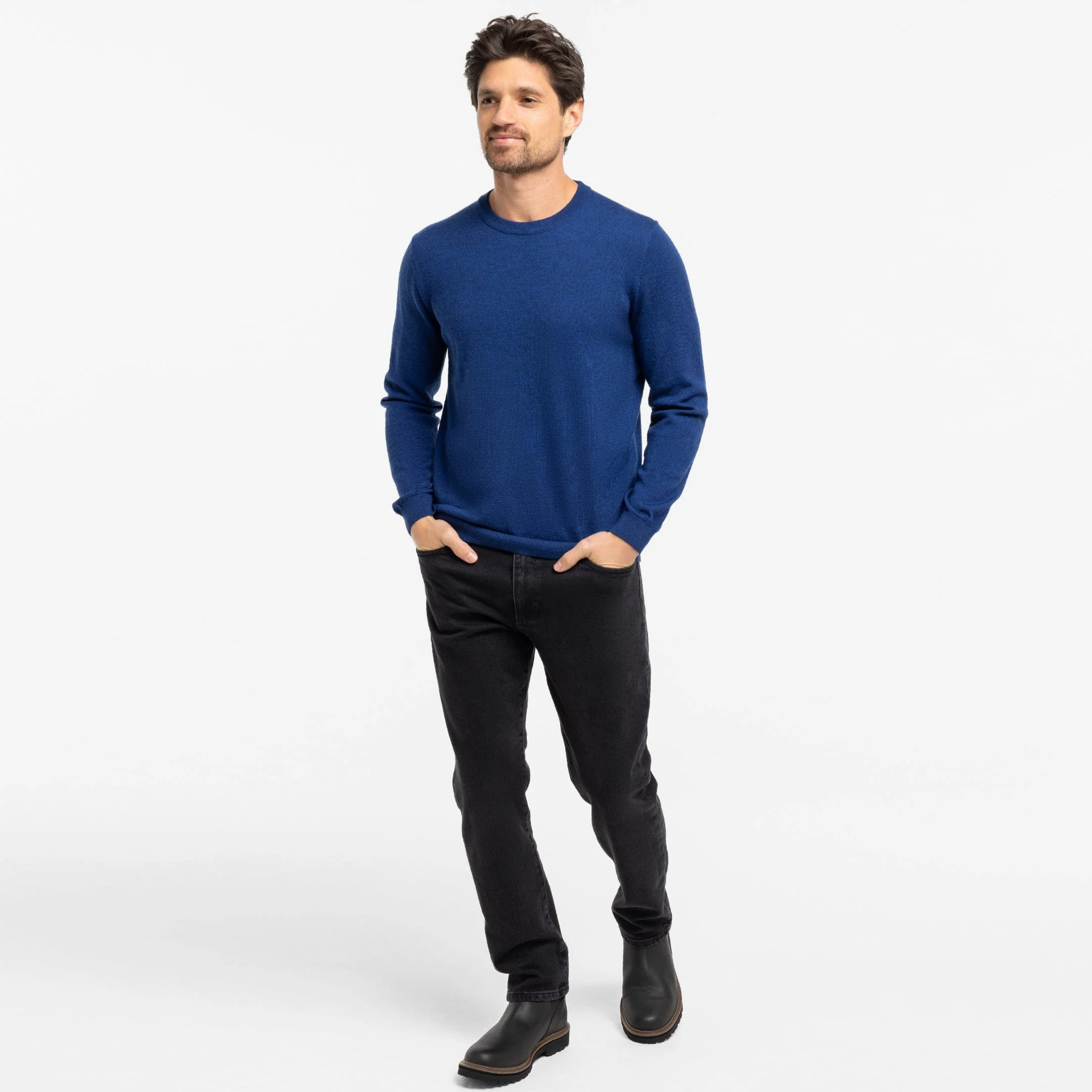 Vintage Blue Merino Crew Neck Sweater - Image 2
