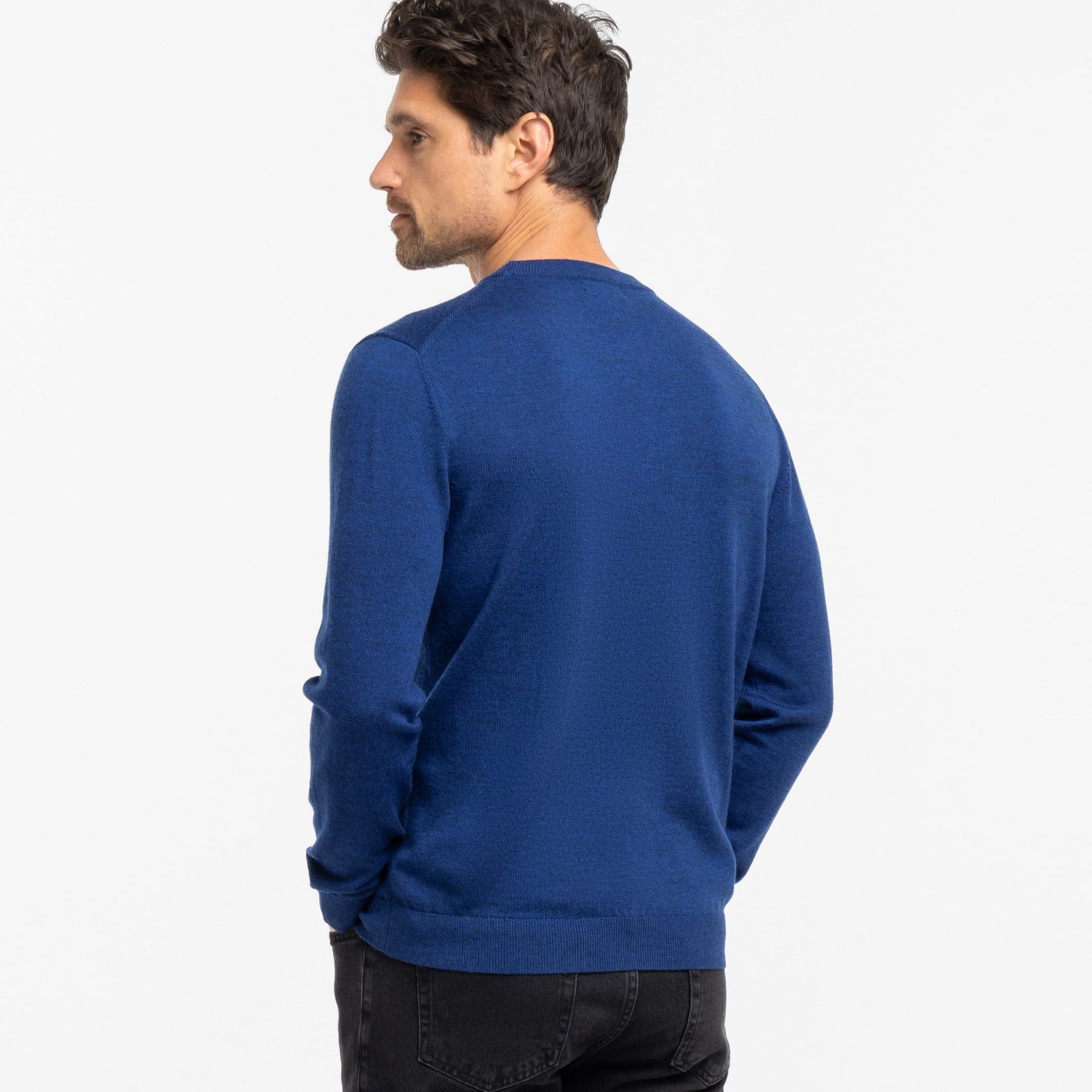 Vintage Blue Merino Crew Neck Sweater - Image 3