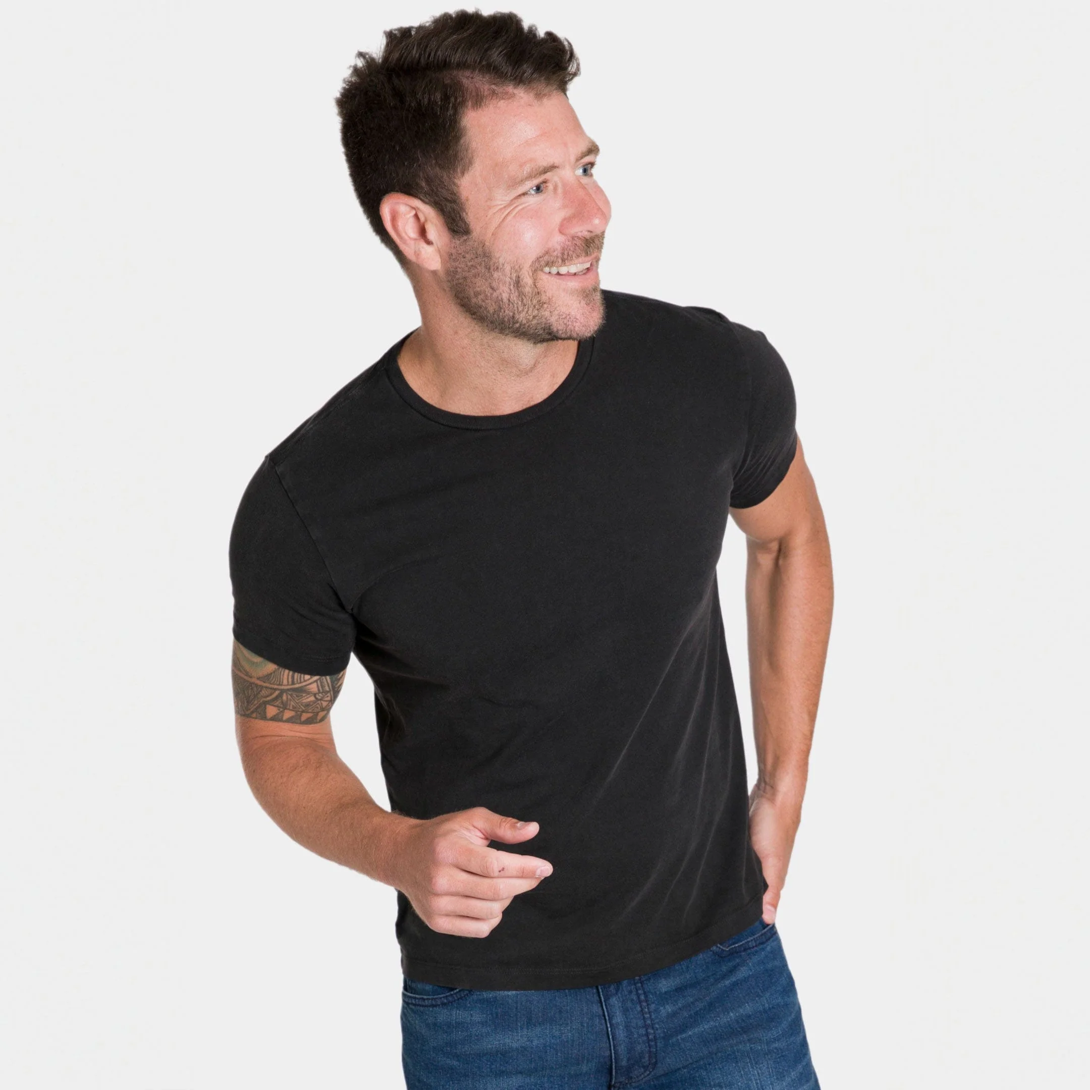 Washed Black Pima Cotton Crew Neck Tee