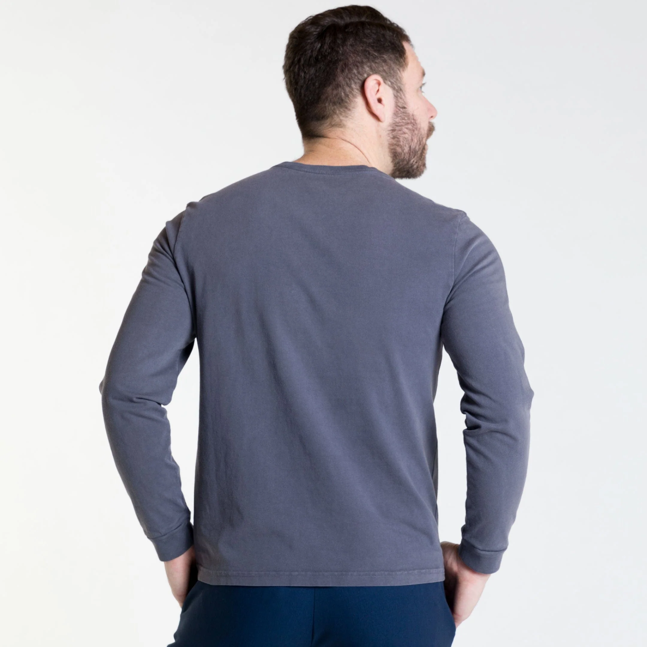 Washed Charcoal Long Sleeve Pima Cotton Henley - Image 3