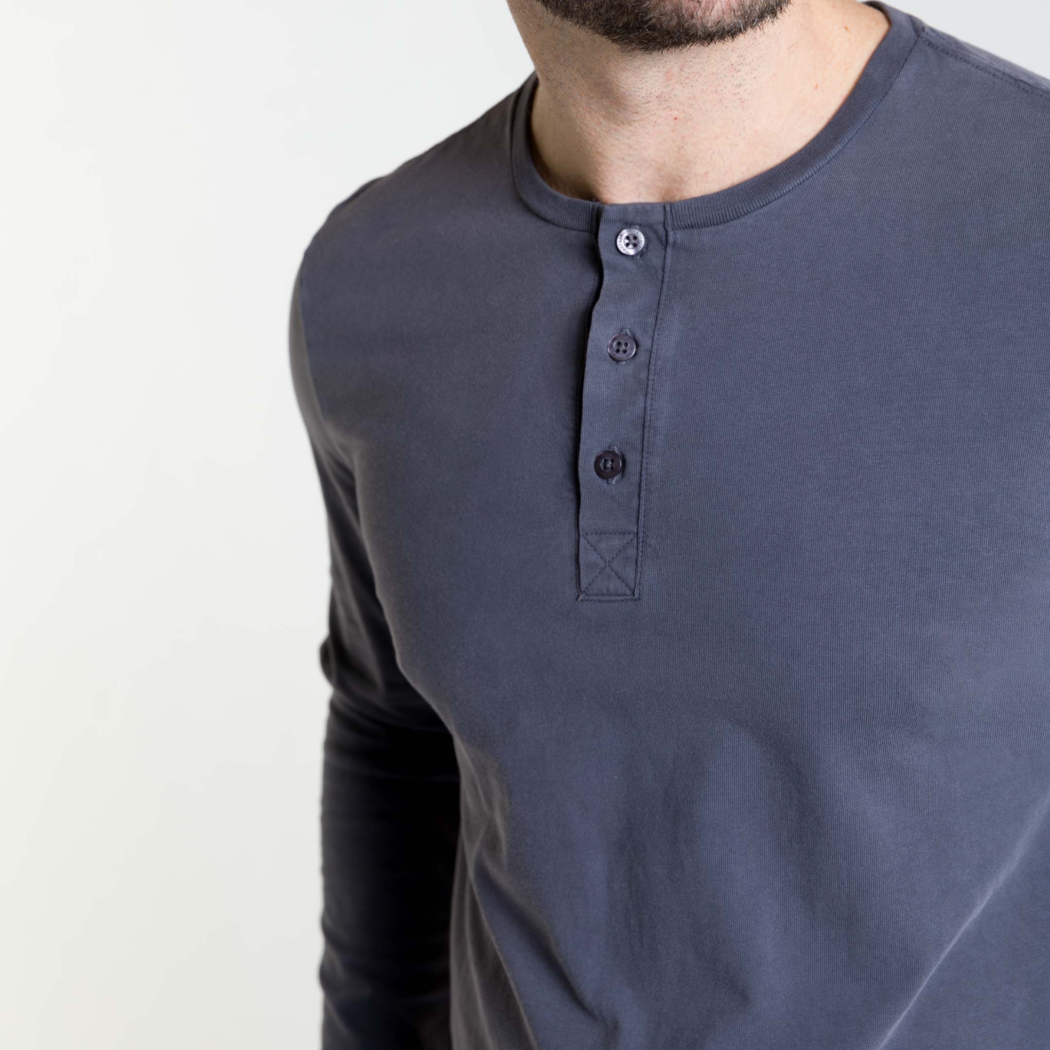 Washed Charcoal Long Sleeve Pima Cotton Henley - Image 4