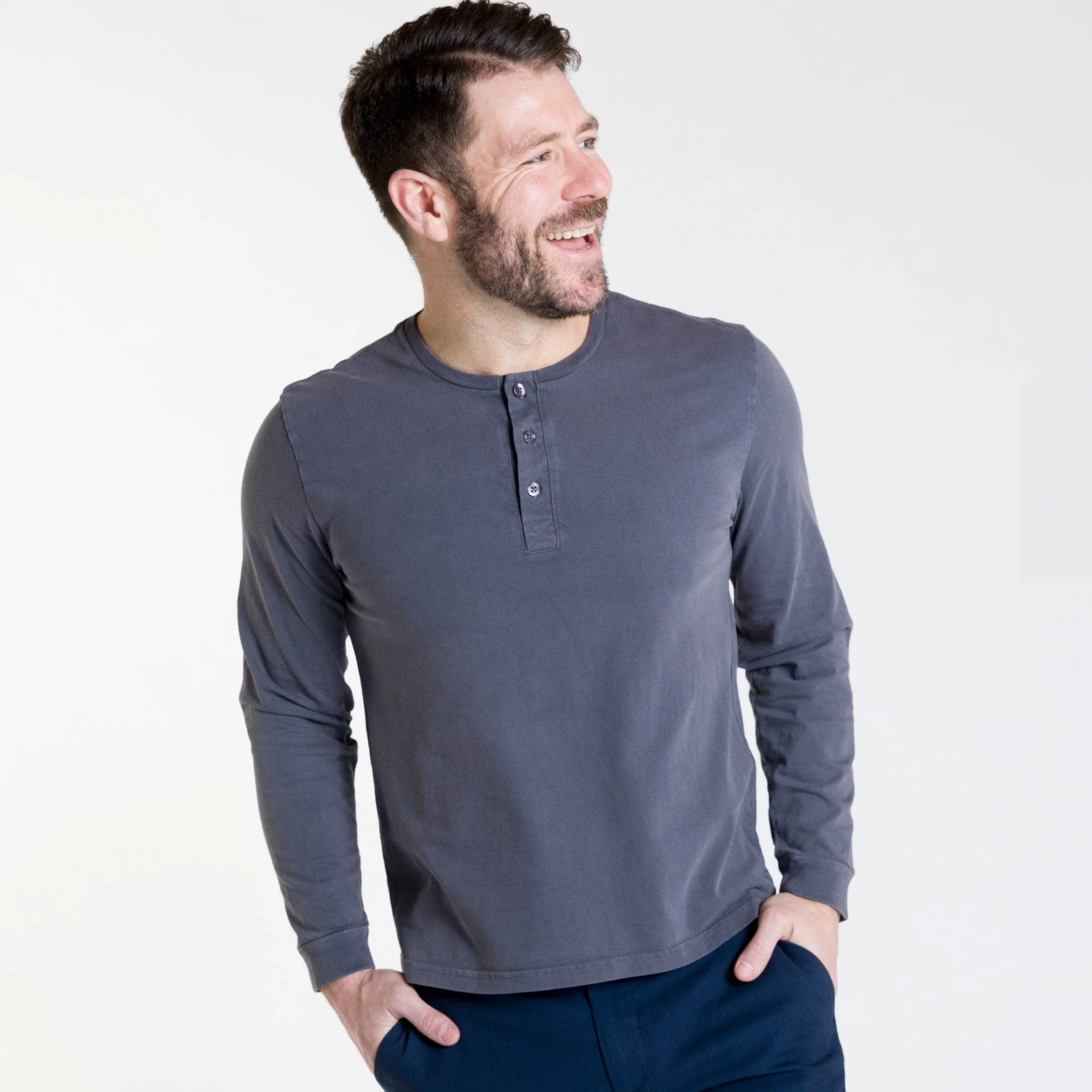 Washed Charcoal Long Sleeve Pima Cotton Henley - Image 5