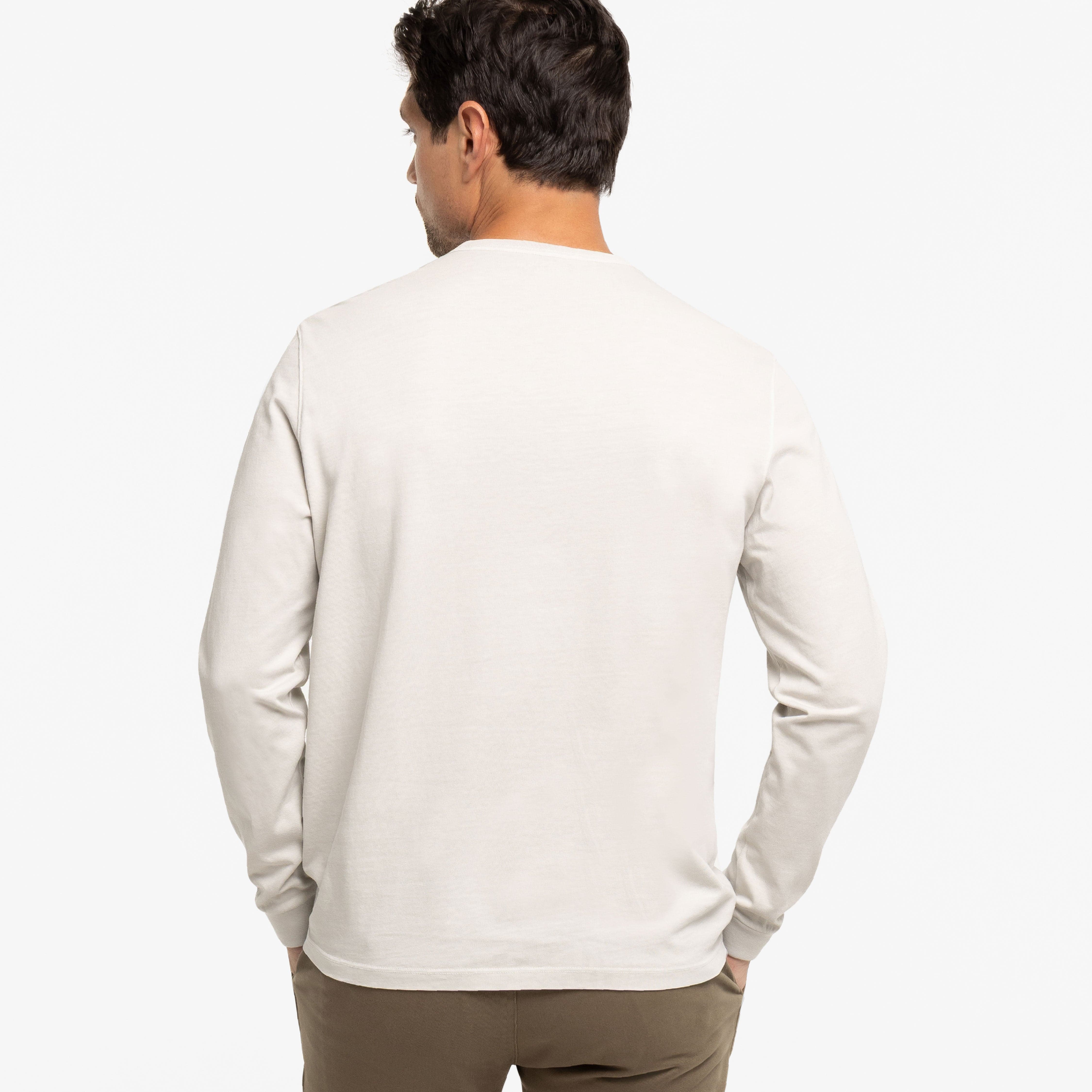 Washed Oat Long Sleeve Pima Cotton Crew Neck Tee - Image 3