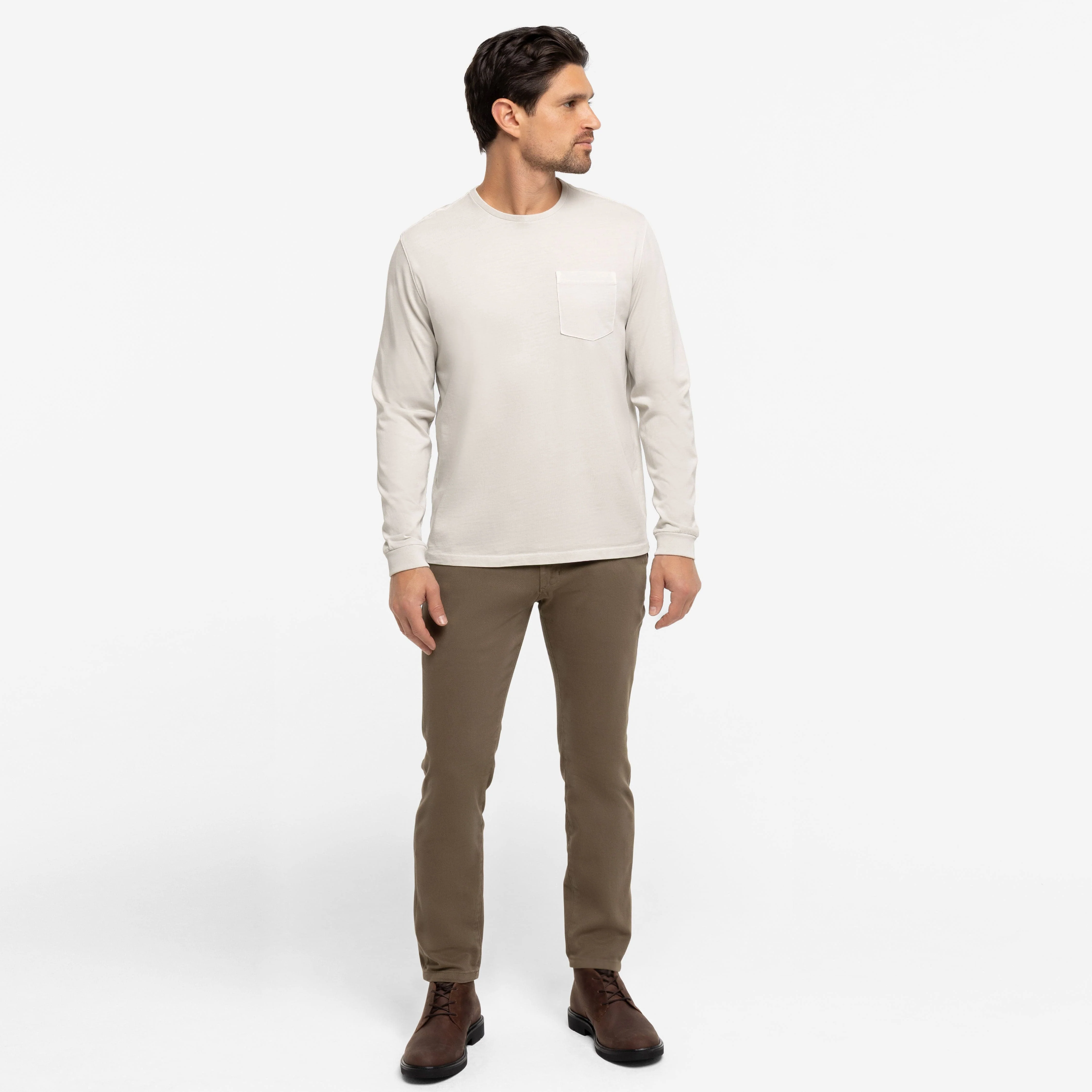 Washed Oat Long Sleeve Pima Cotton Crew Neck Tee - Image 6