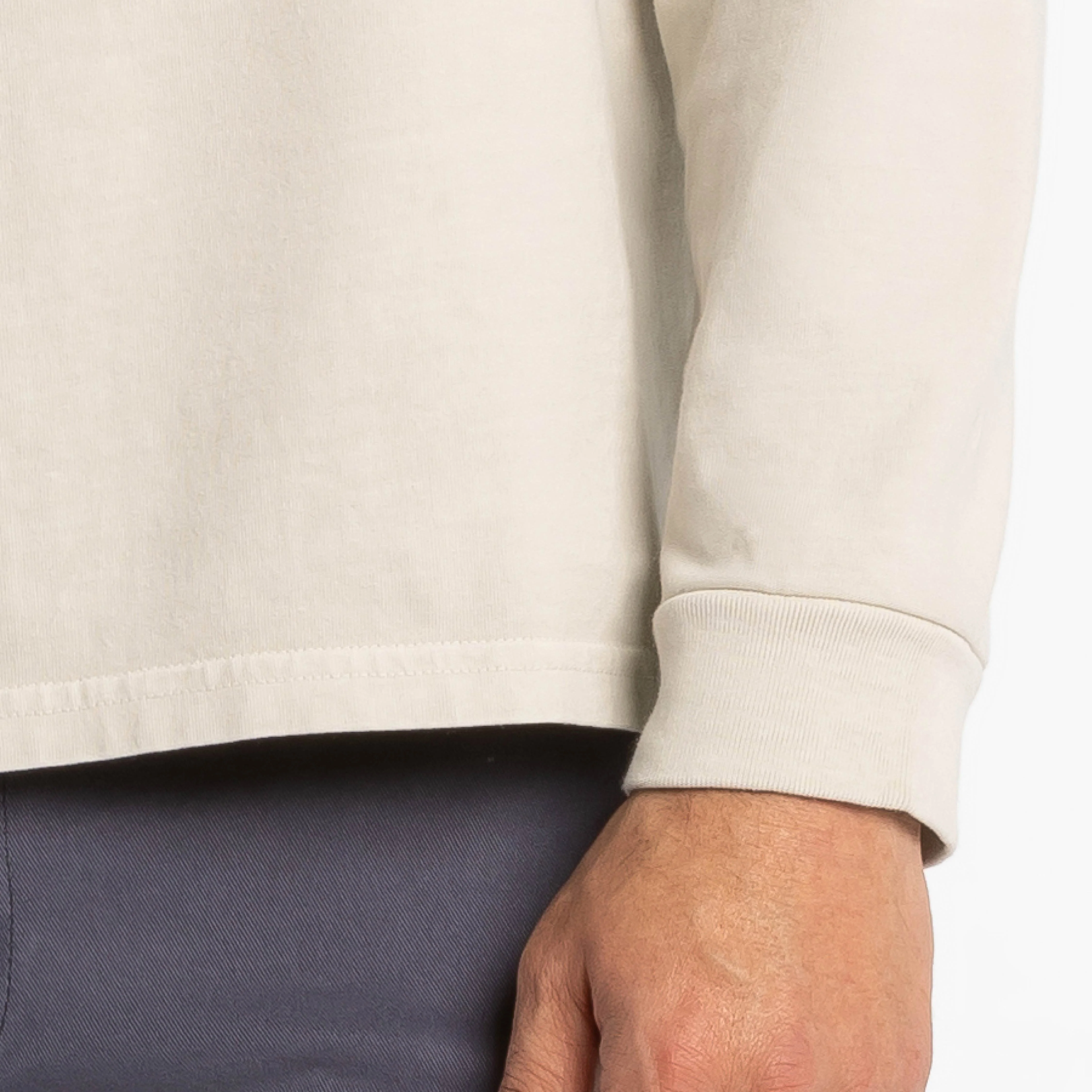 Washed Oat Long Sleeve Pima Cotton Henley - Image 5