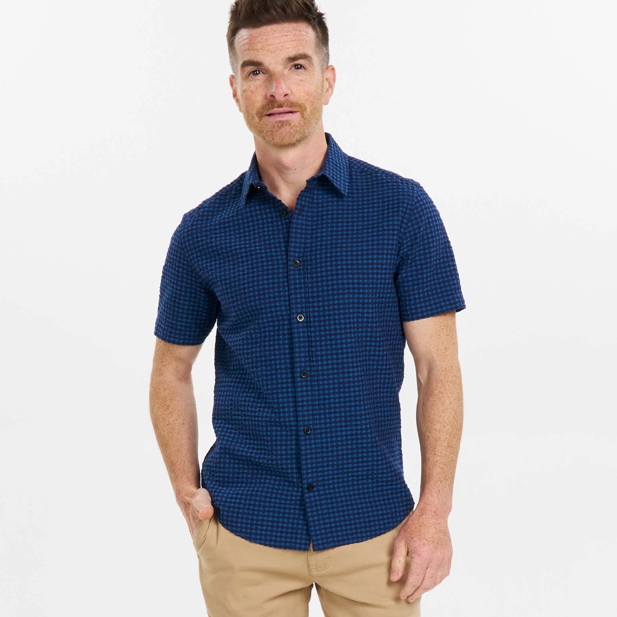 Wharf Gingham Seersucker Short Sleeve Shirt - Image 6