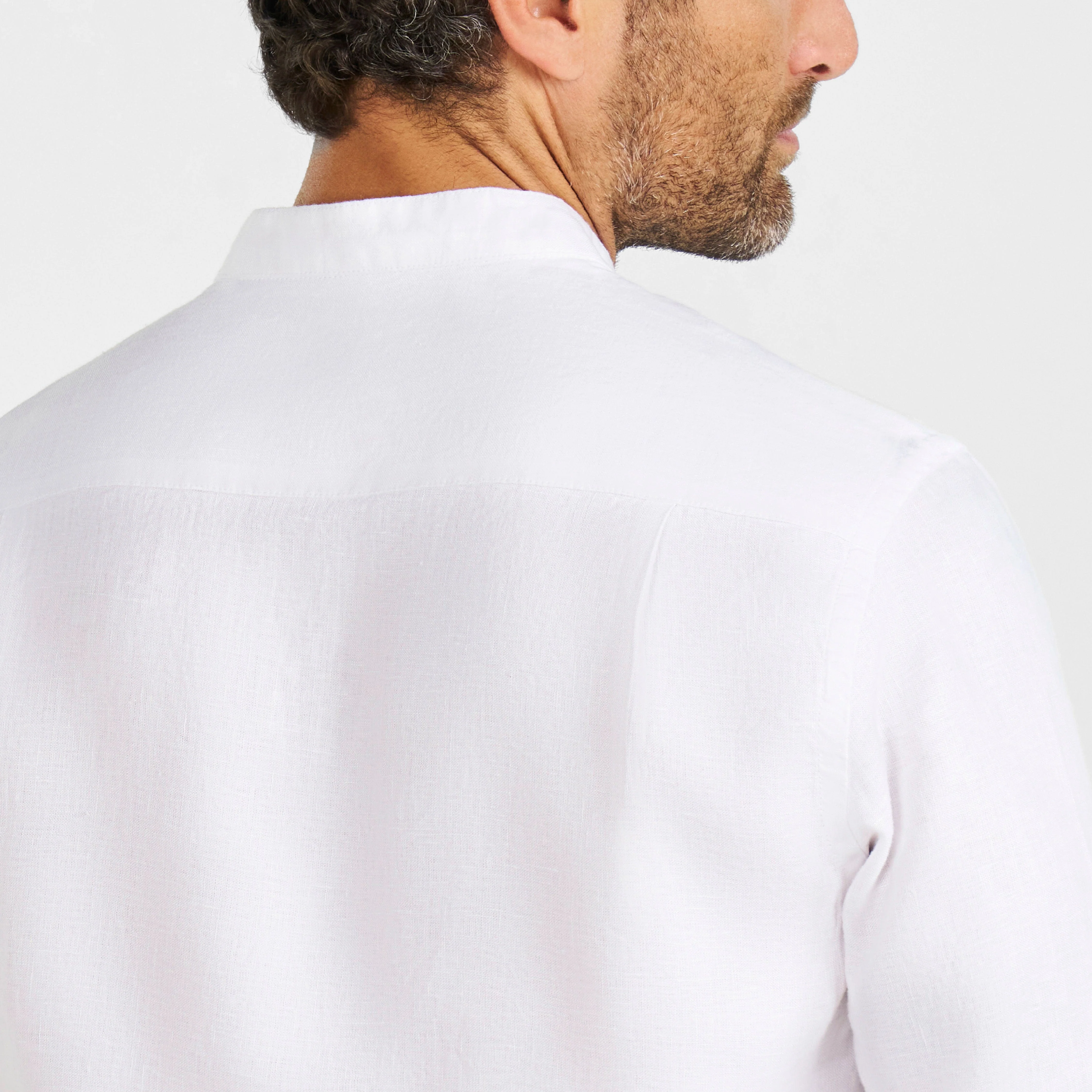 White Linen Band Collar Shirt - Image 5
