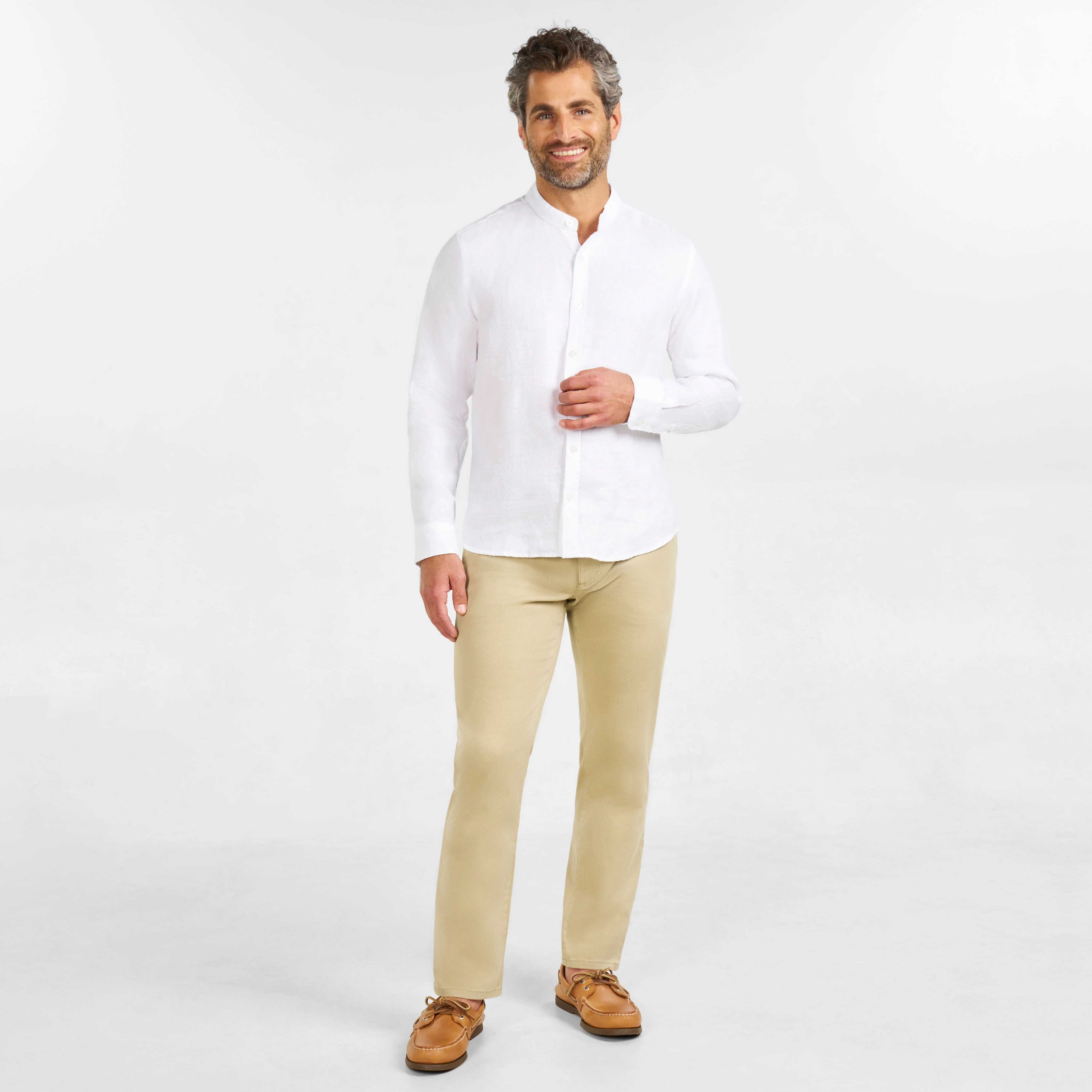 White Linen Band Collar Shirt - Image 6