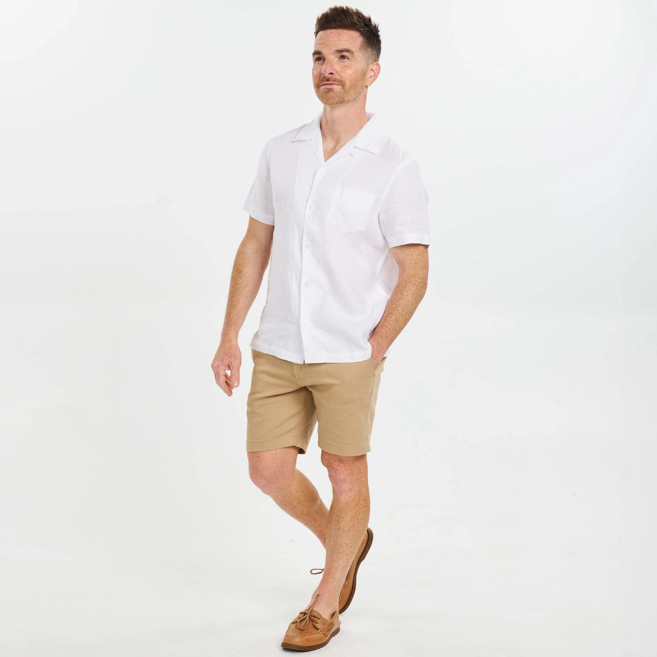 White Linen Camp Collar Short Sleeve Shirt - Image 2
