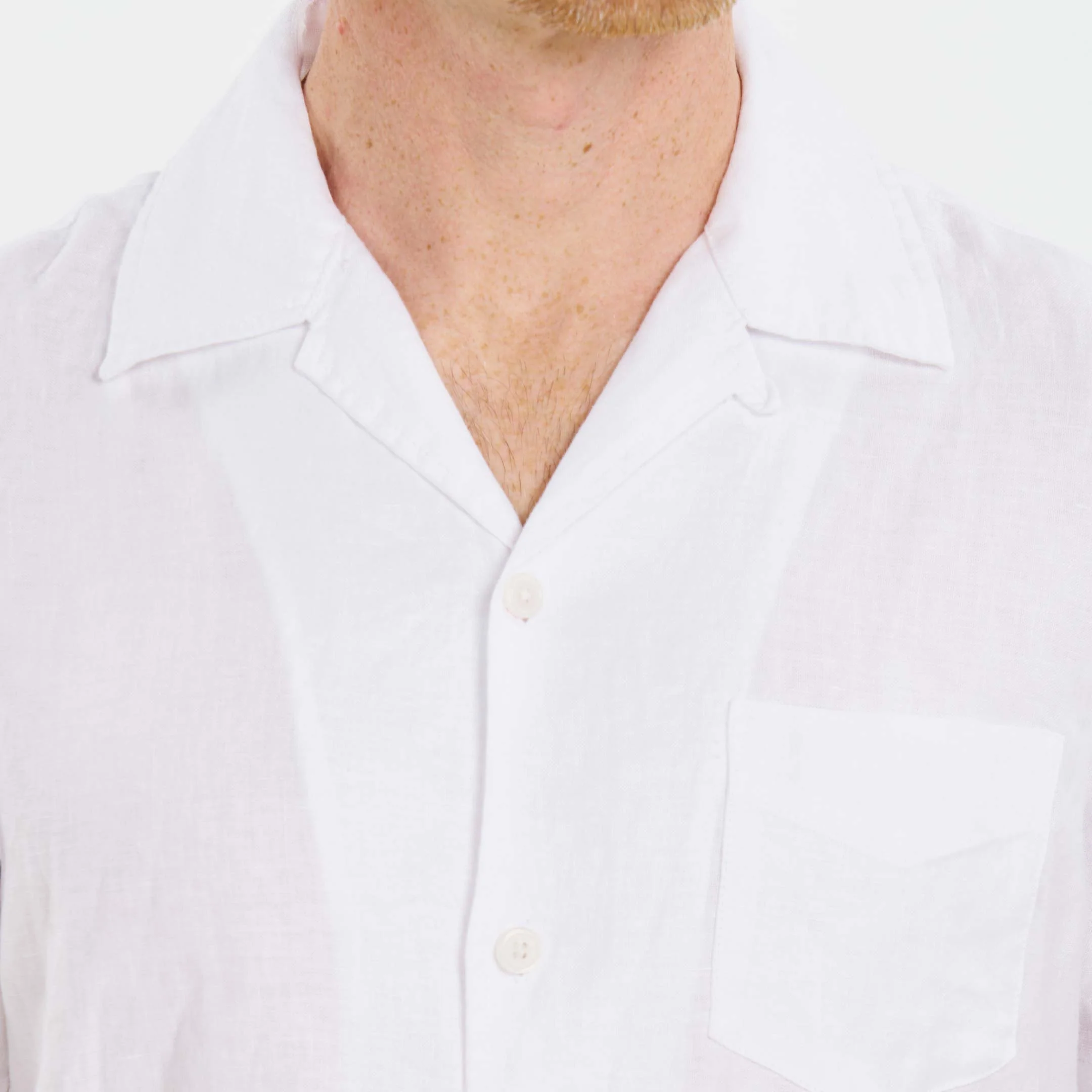 White Linen Camp Collar Short Sleeve Shirt - Image 4